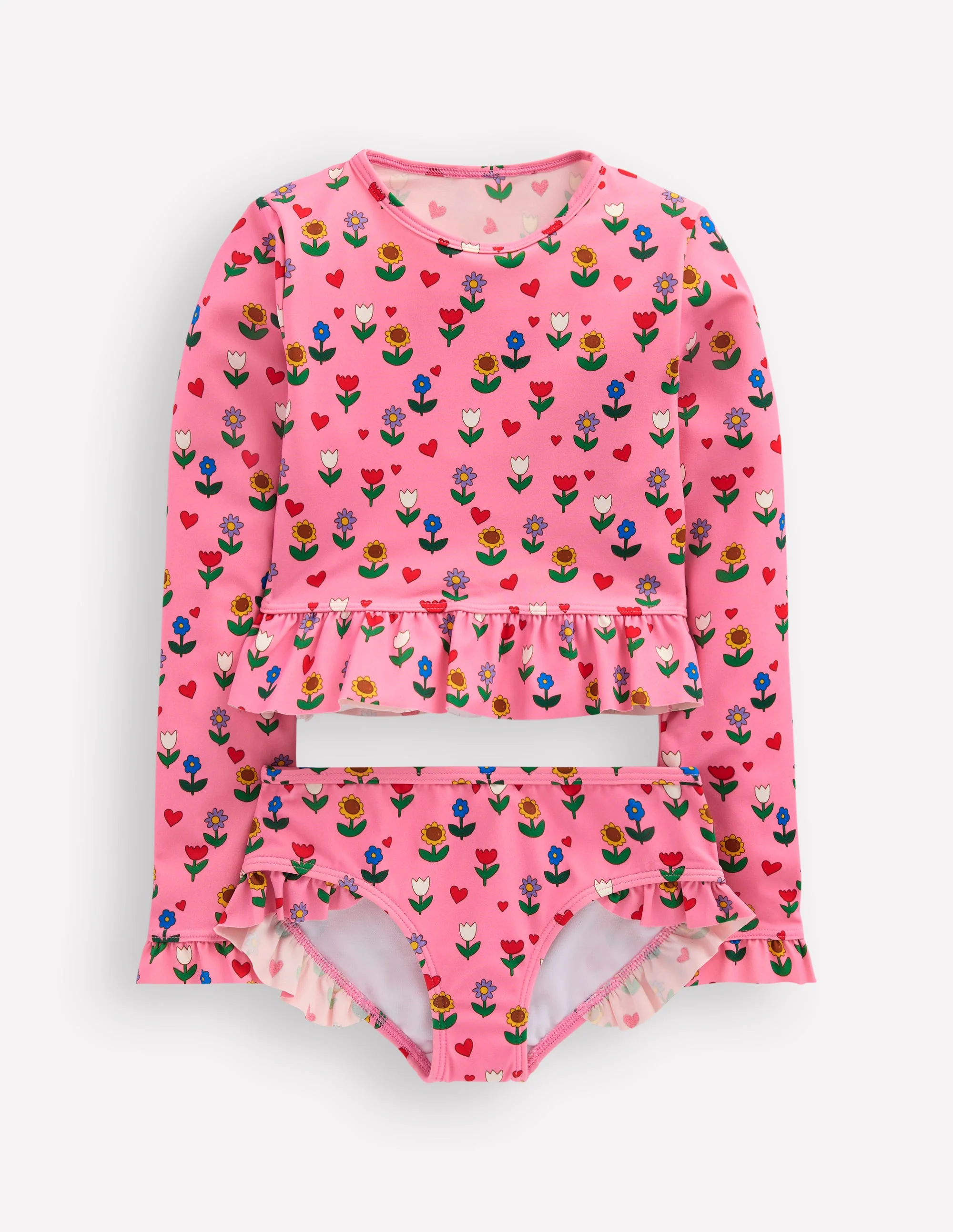 Hem Frill Rash Vest Set-Almond Pink Sunflower Garden