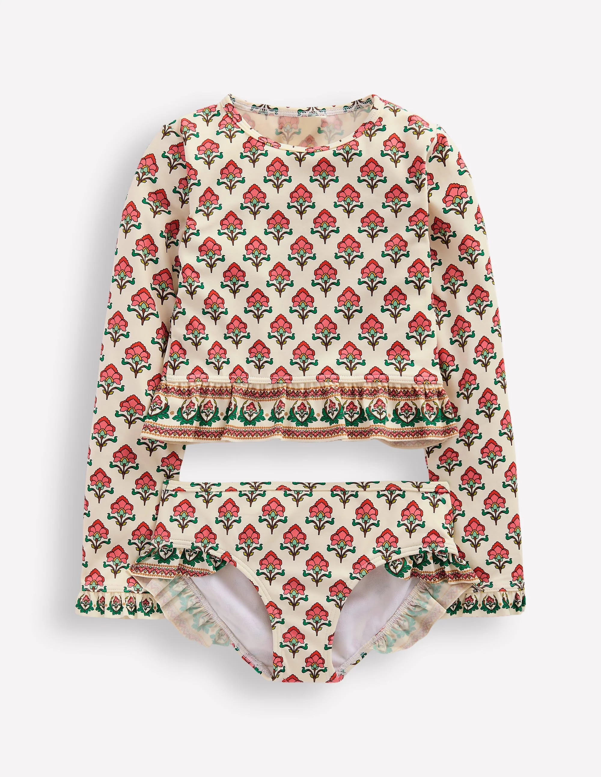 Hem Frill Rash Vest Set-Soft Ivory Woodblock Flower