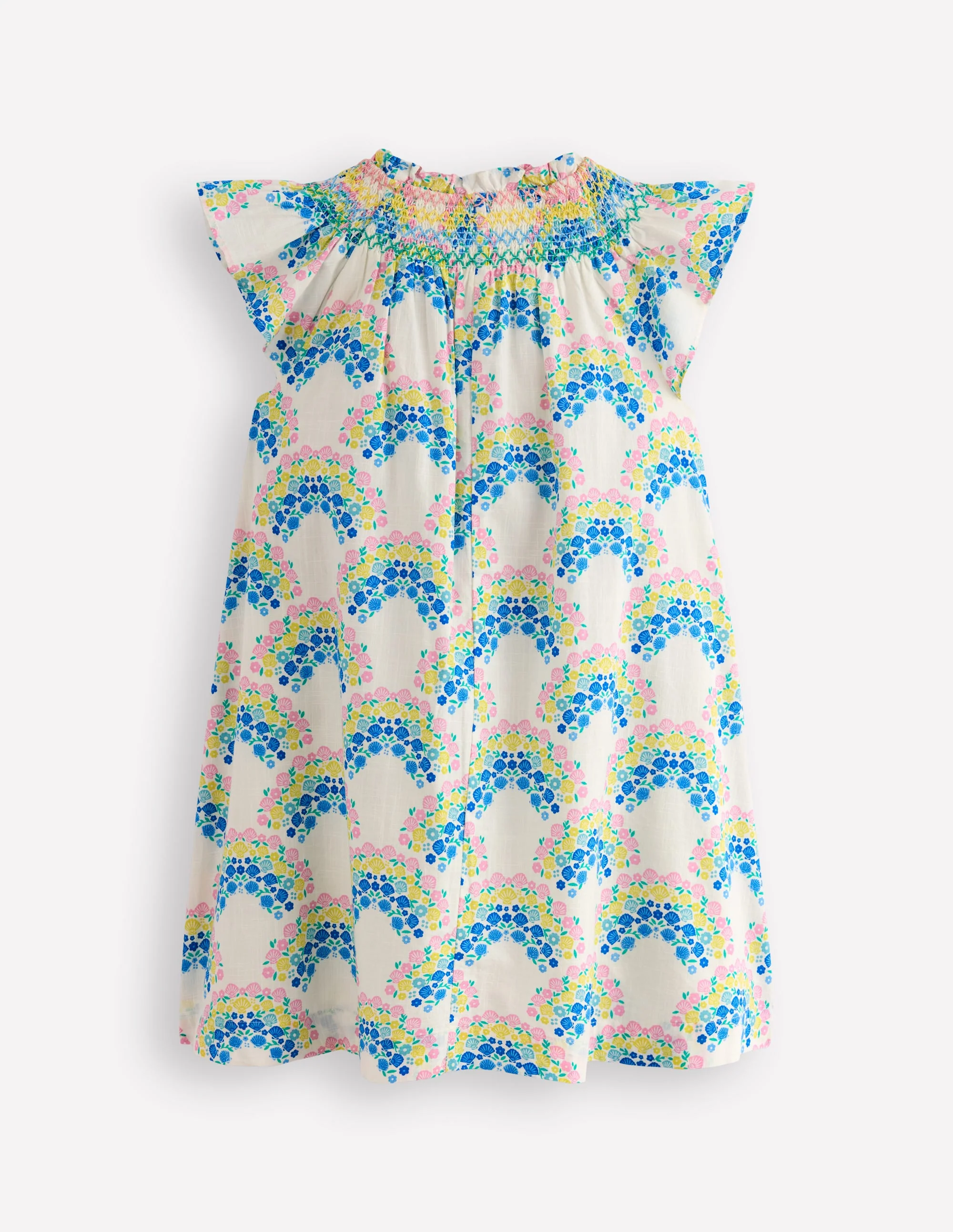Holiday Smocked Dress-Soft Ivory Rainbow Shells - Image 2