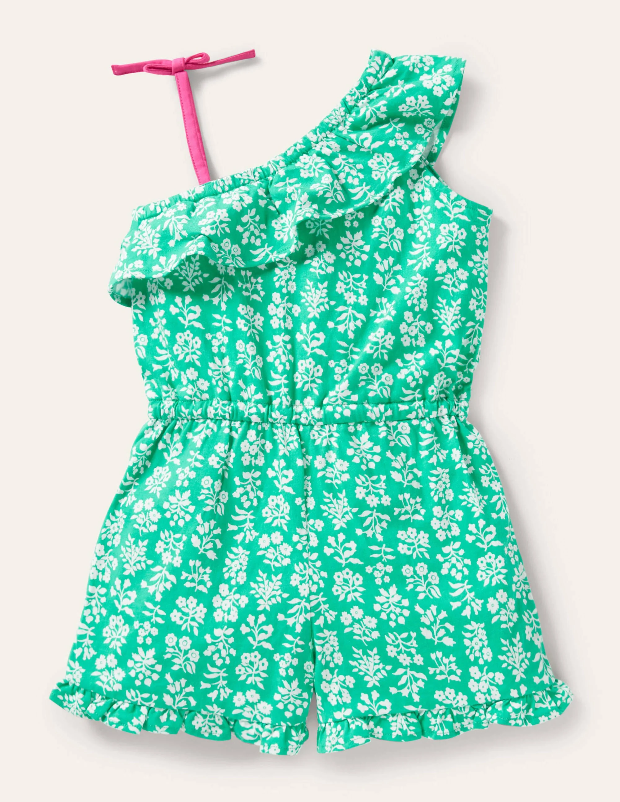 Jersey One Shoulder Romper-Tropical Green Woodblock - Image 2