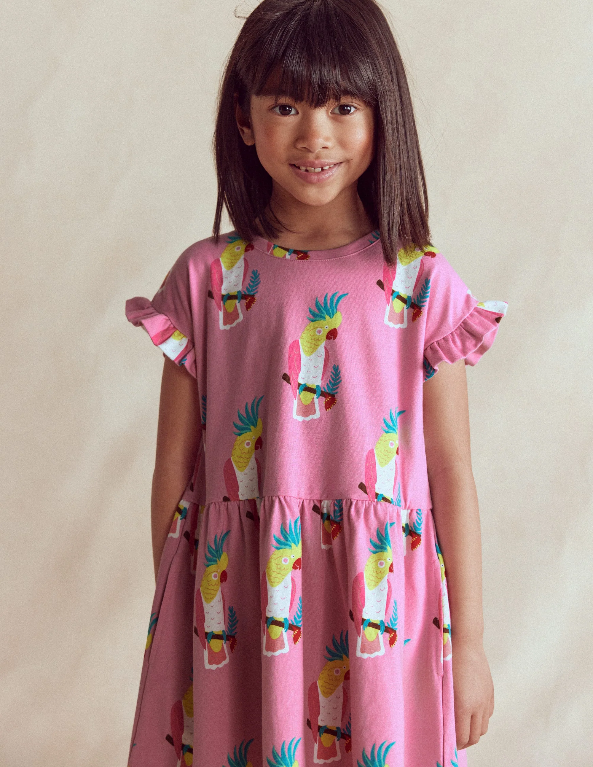 Jersey T-Shirt Dress-Flamingo Pink Tropical Bird - Image 2