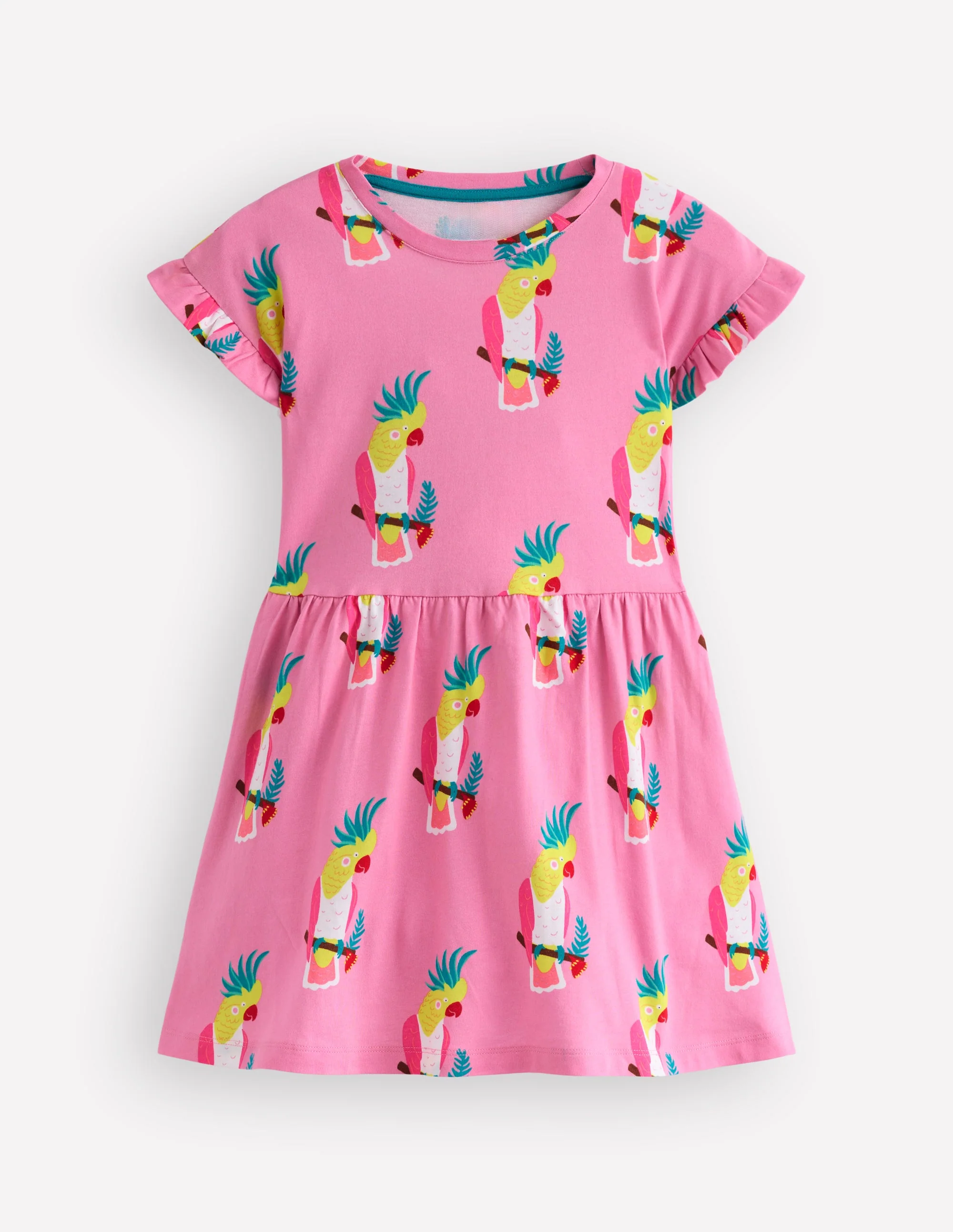 Jersey T-Shirt Dress-Flamingo Pink Tropical Bird - Image 3
