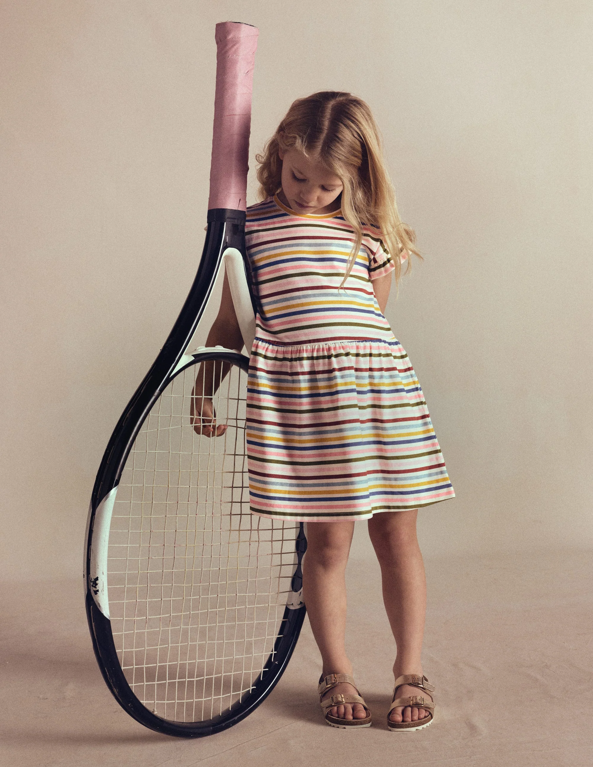 Jersey T-Shirt Dress-Maroon, Pink and Blue Stripe - Image 4