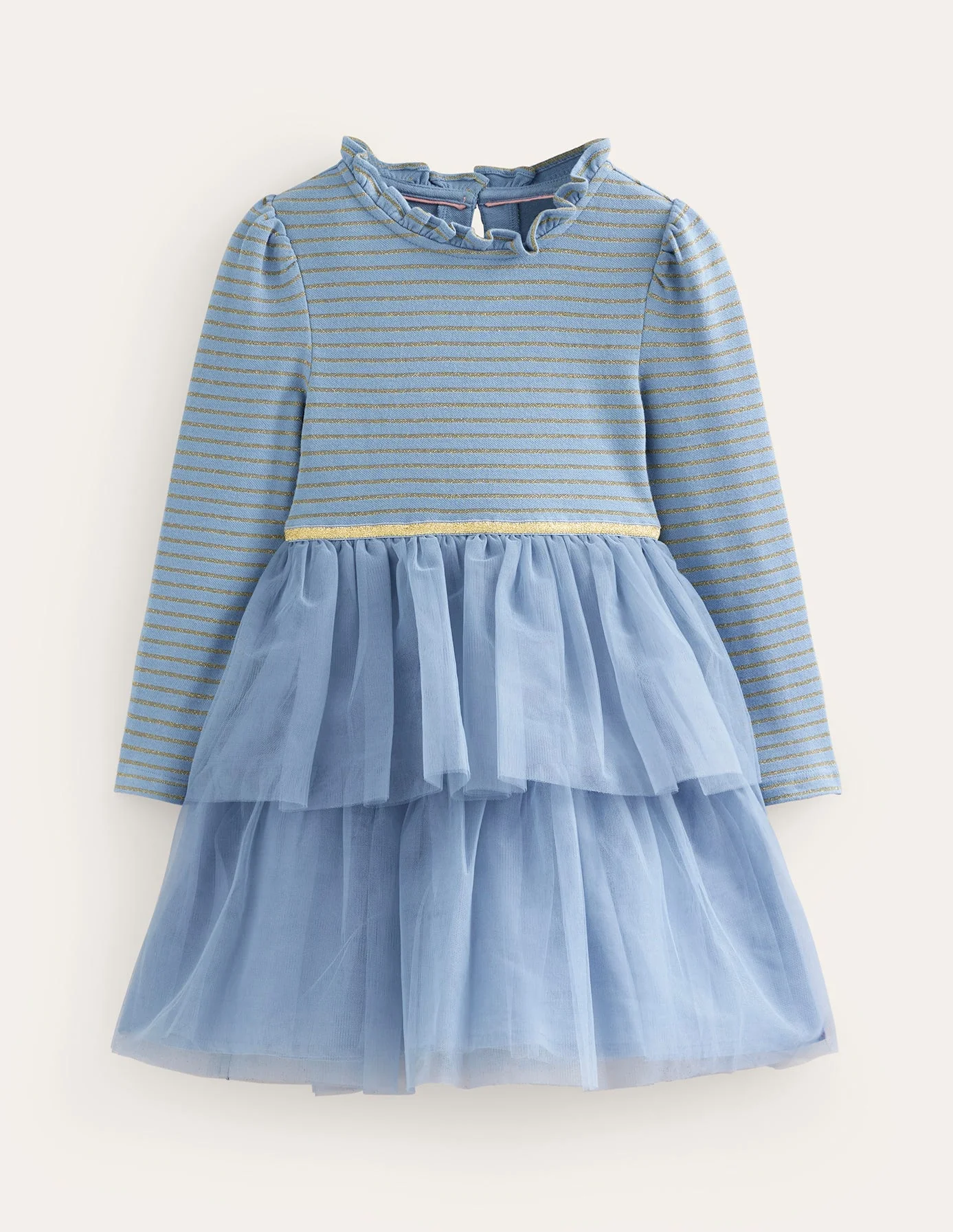 Jersey Tulle Mix Dress-Pebble Blue