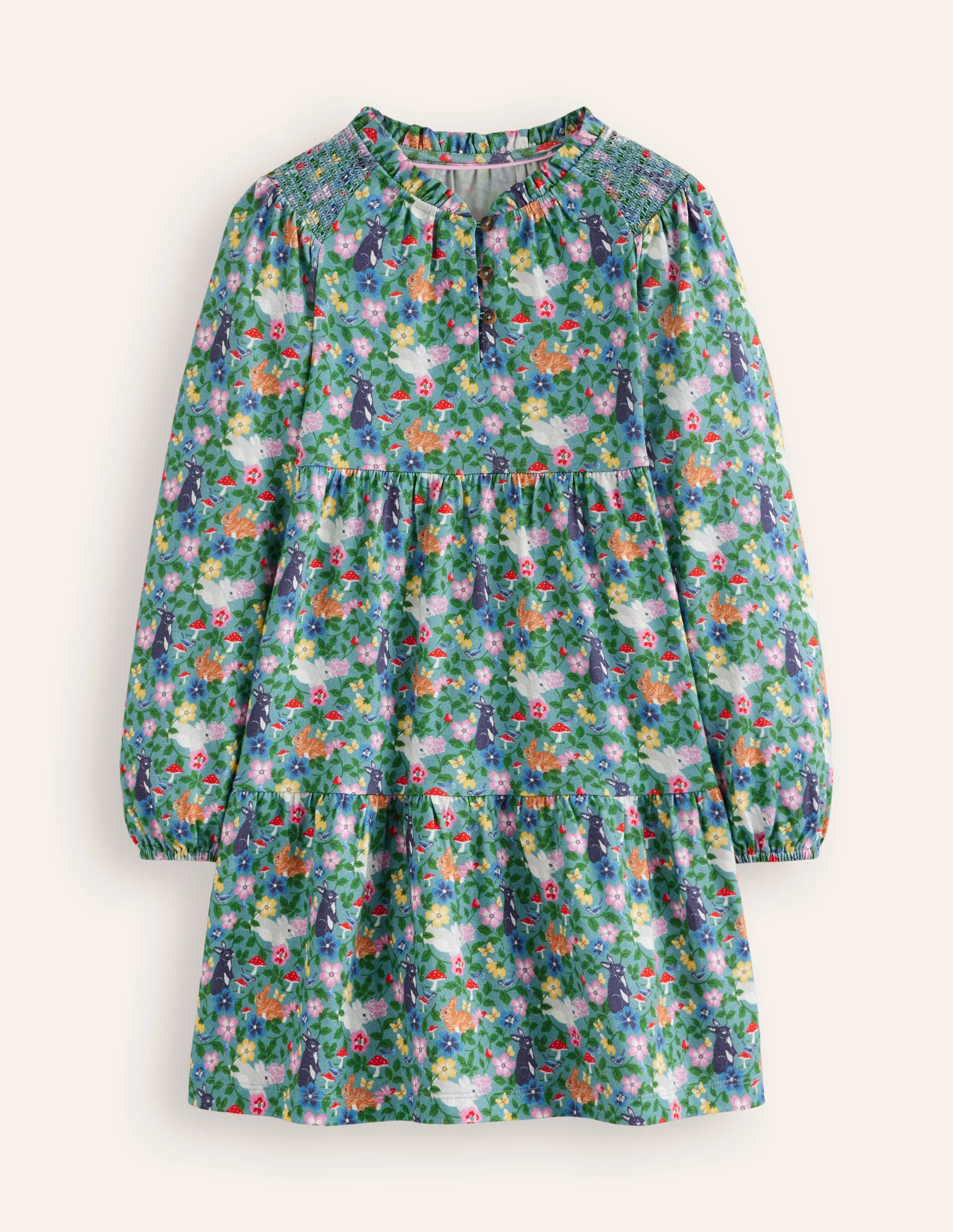 Katherine Tiered Jersey Dress-Brook Blue Bunny Field