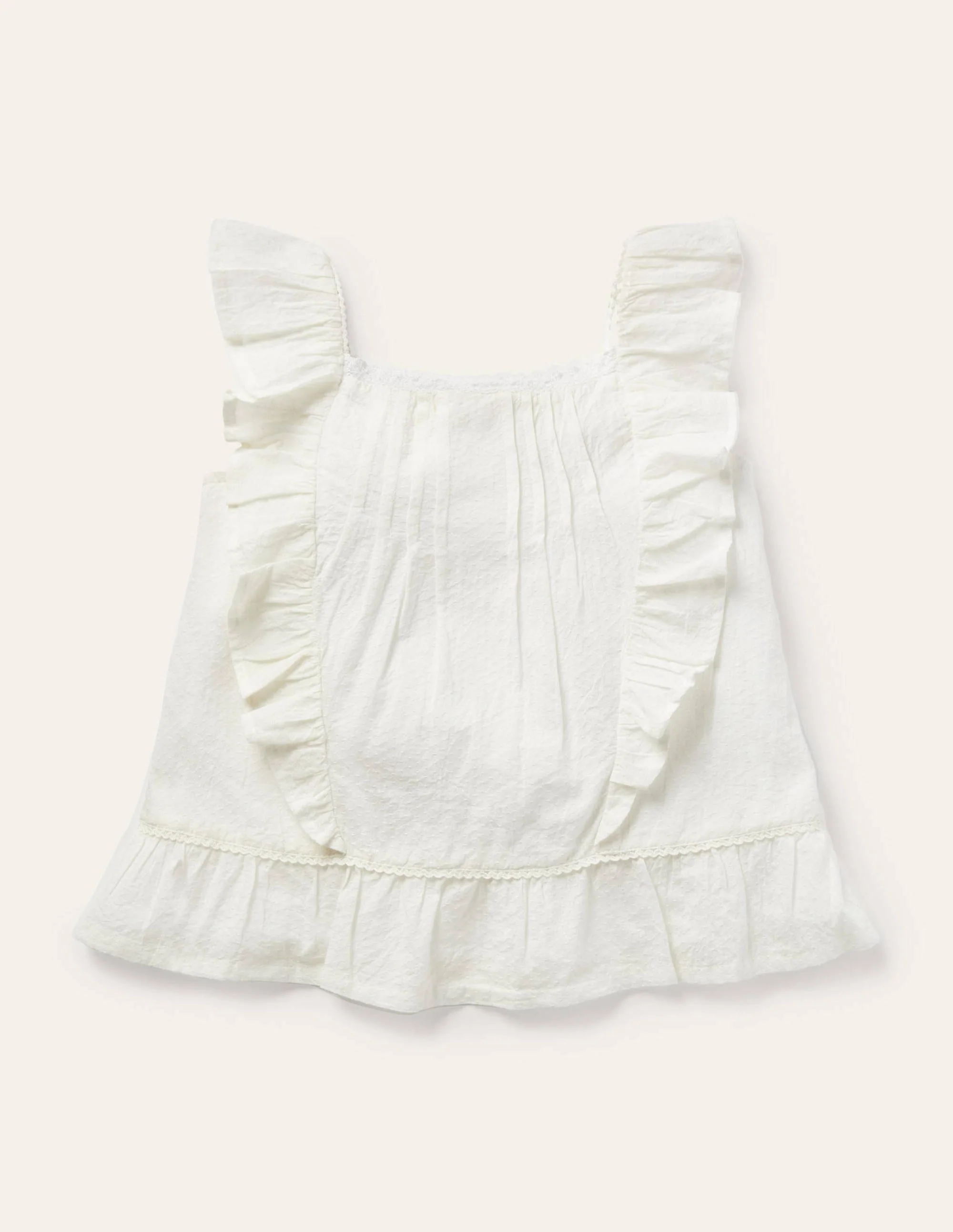 Lace Frill Woven Top-Ivory