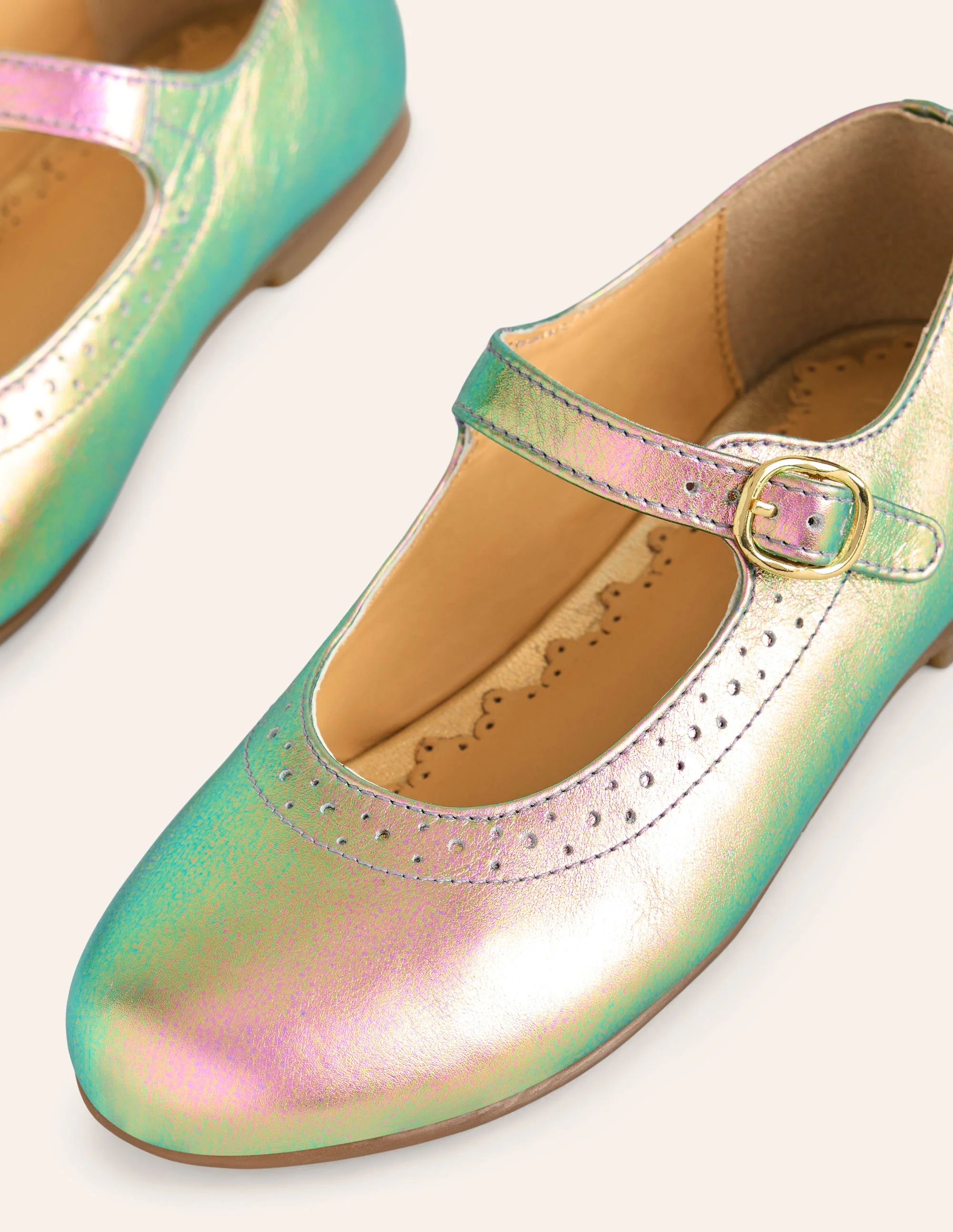 Leather Mary Janes-Iridescent Gold Metallic - Image 3