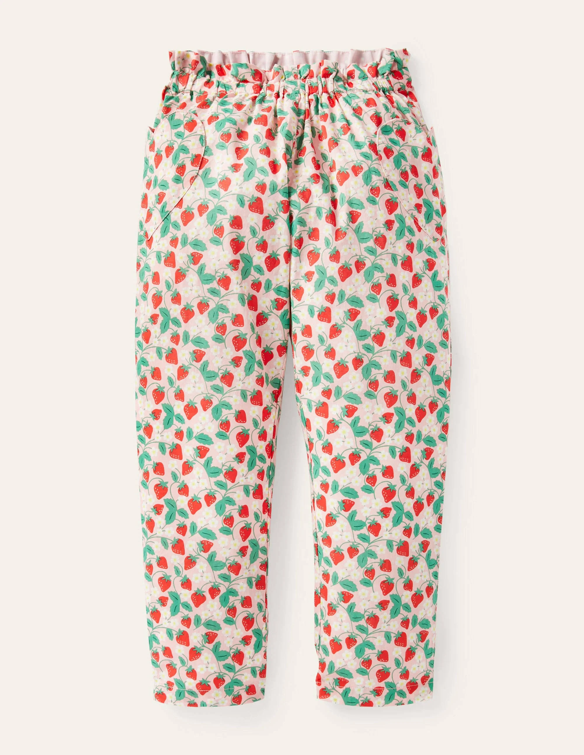 Lightweight Printed Pants-Boto Pink Strawberry Ditsy
