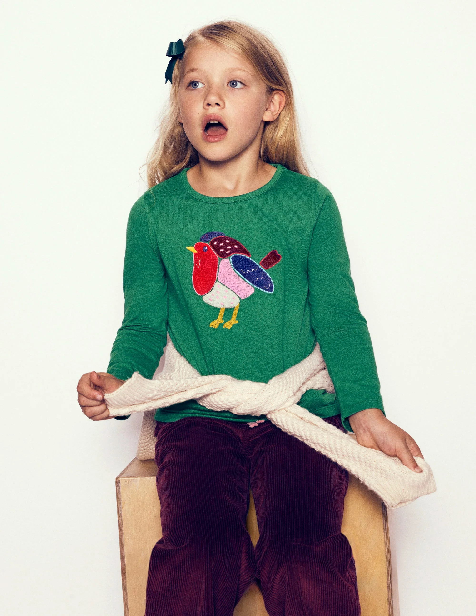 Long Sleeve Bouclé T-shirt-Pine Green Robin - Image 4