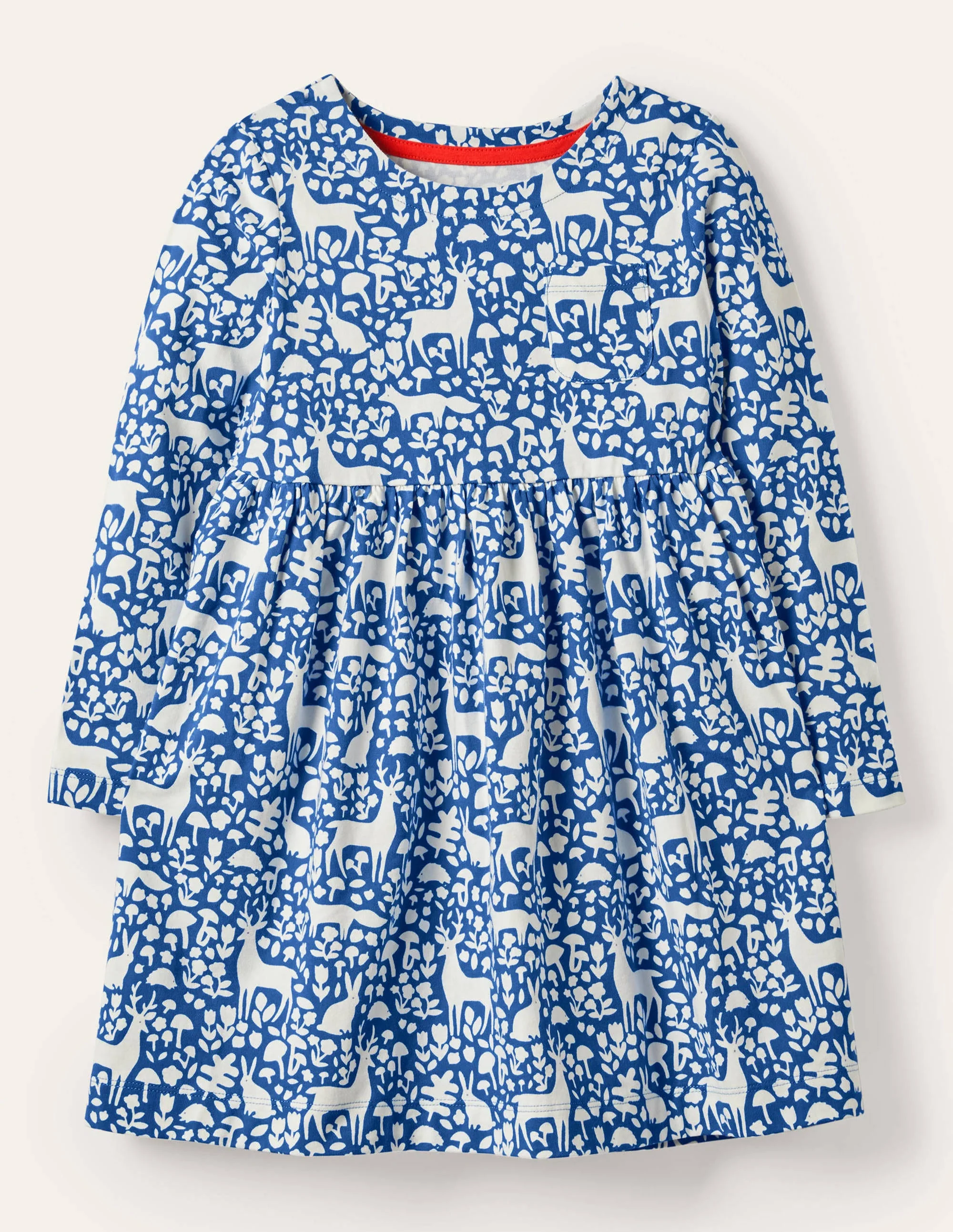 Long Sleeve Fun Jersey Dress-Elizabethan Blue Woodland