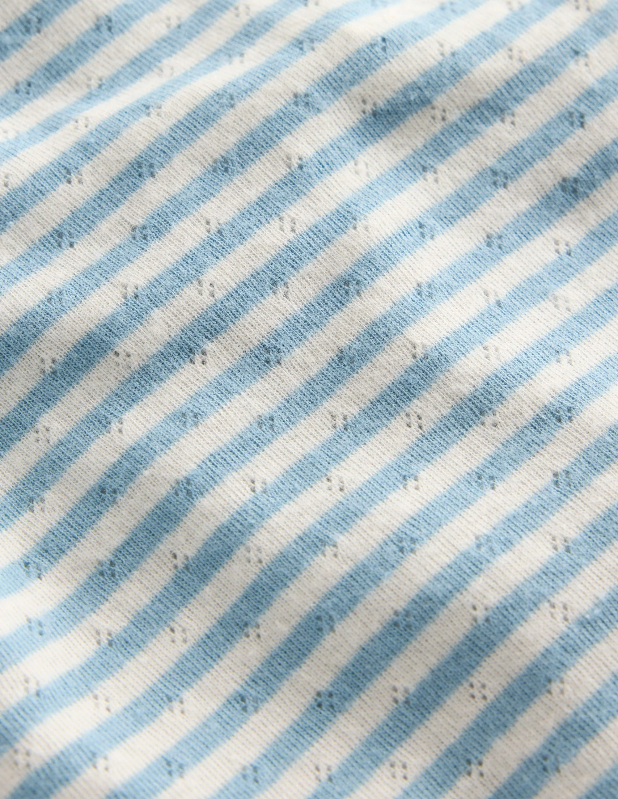 Long Sleeve Pointelle Top-Vintage Blue Stripe - Image 3