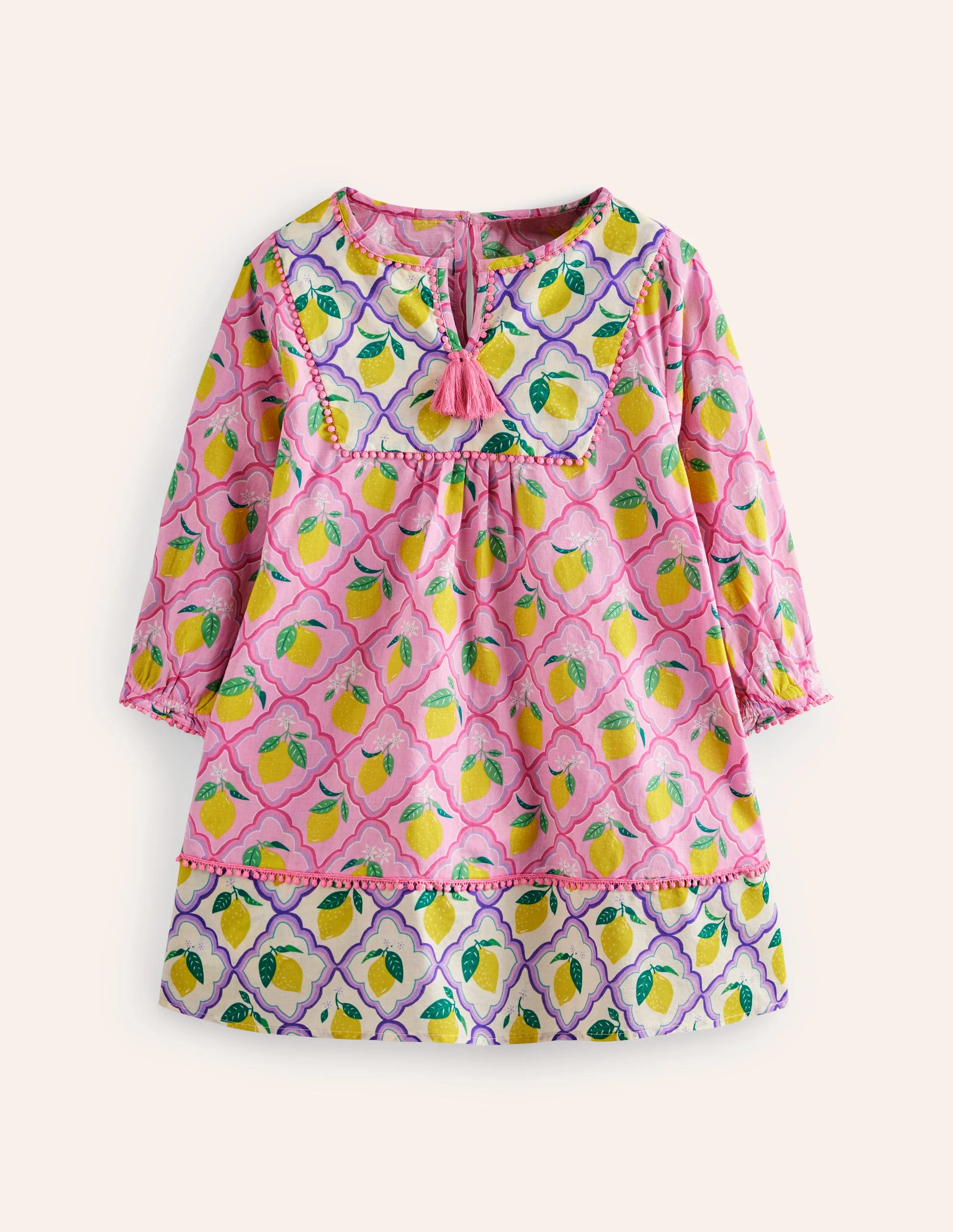 Long-sleeve Printed Kaftan-Pink Lemon Grove