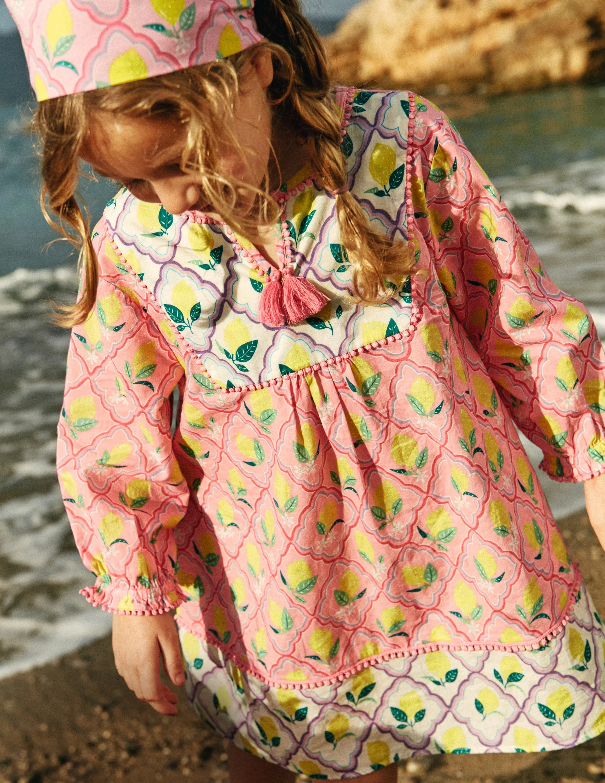 Long-sleeve Printed Kaftan-Pink Lemon Grove - Image 4