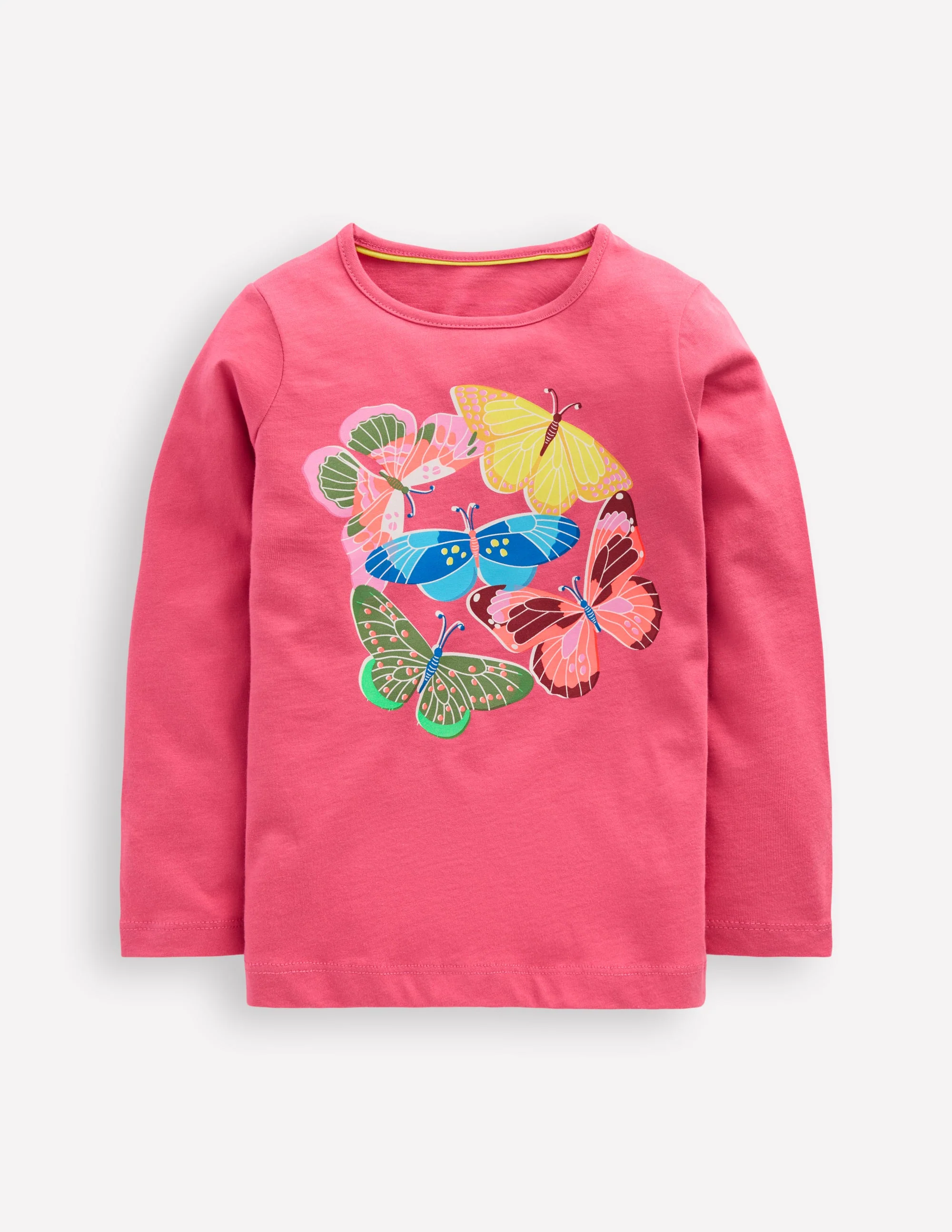 Long Sleeve Riso T-Shirt-Rose Pink Butterflies
