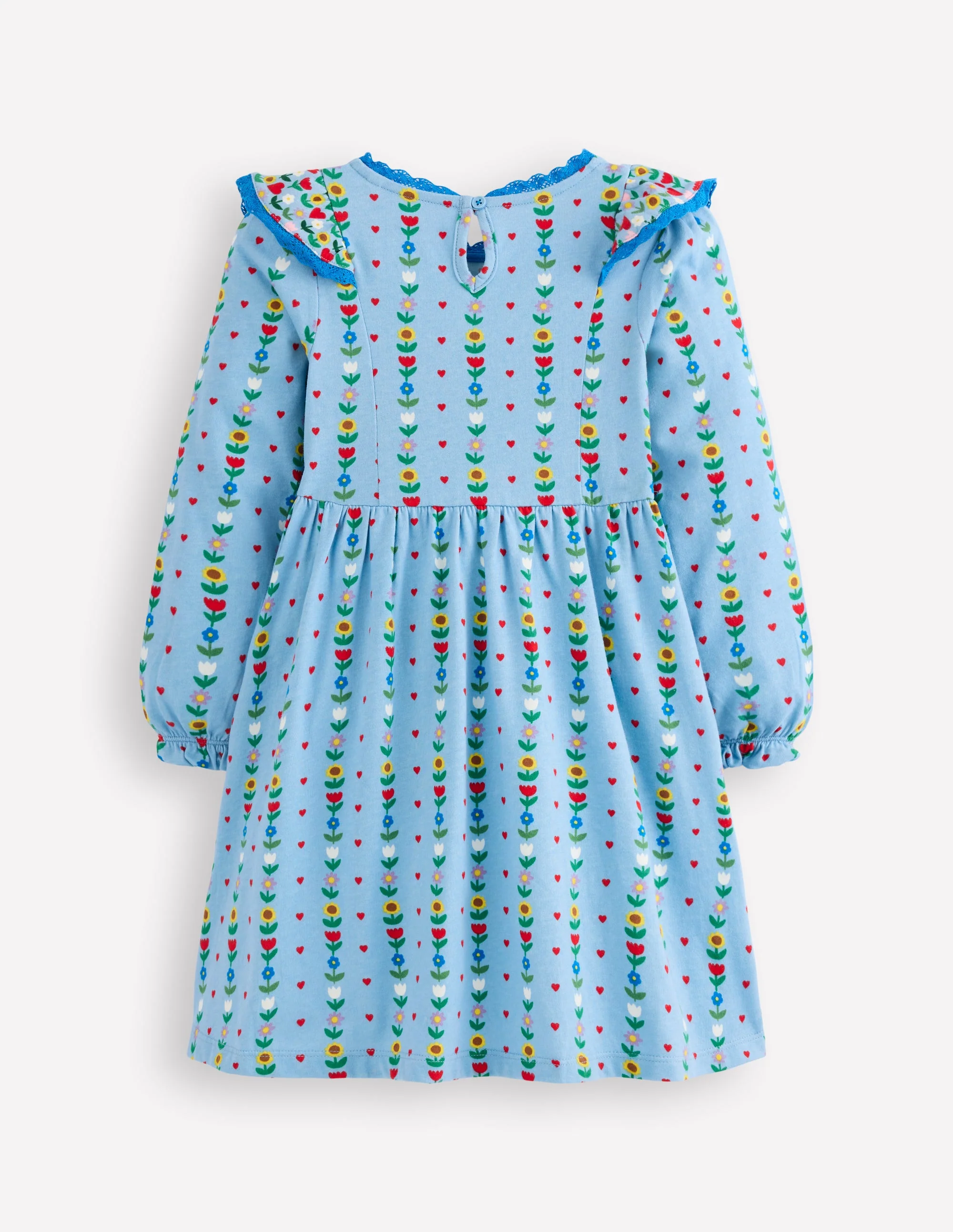 Long Sleeve Ruffle Dress-Glacier Blue Garden Stripe - Image 2