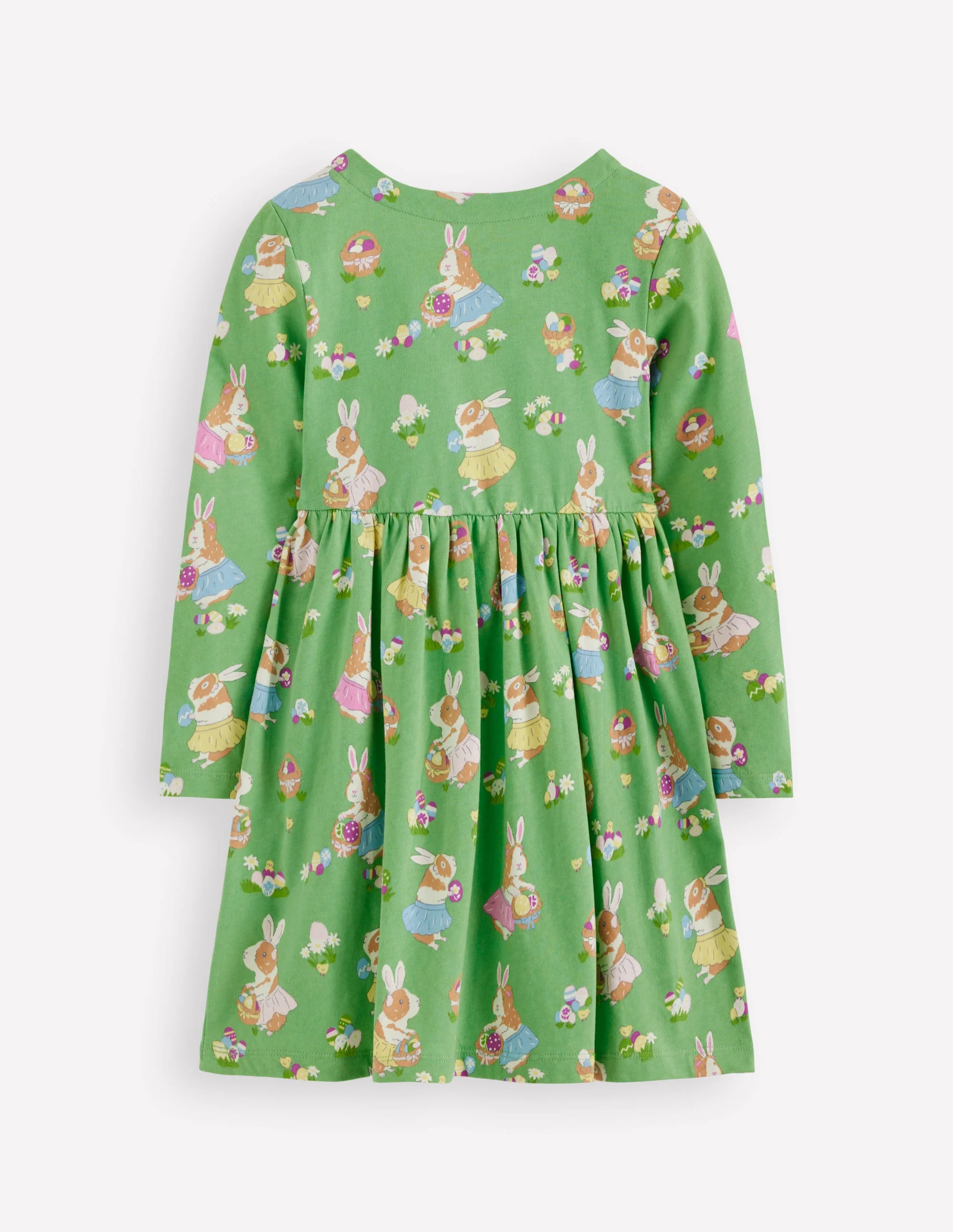 Long-Sleeved Fun Jersey Dress-Aloe Green Easter Guinea Pigs - Image 2