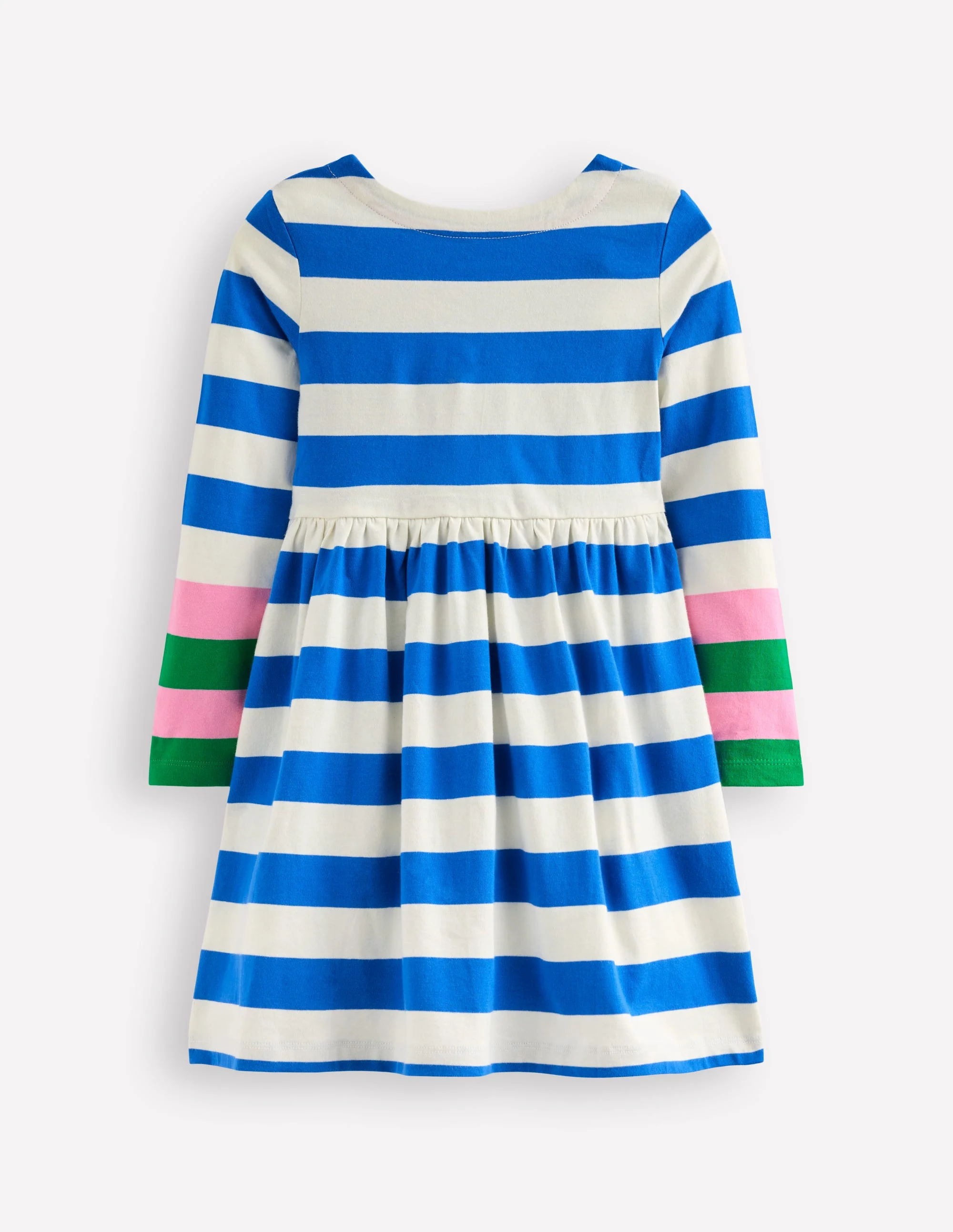 Long-Sleeved Fun Jersey Dress-Gallery Blue/ Ivory Stripe - Image 2