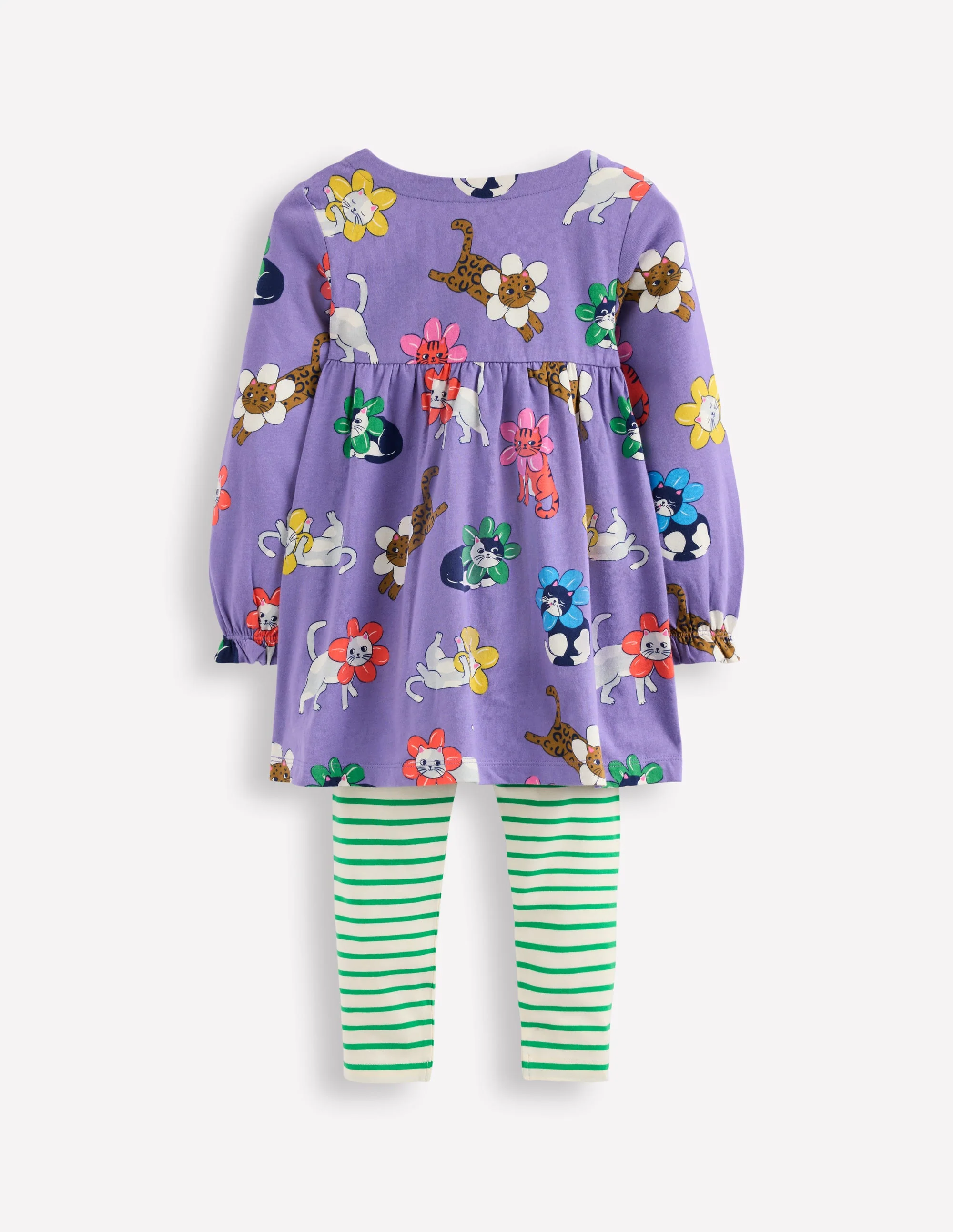 Long-sleeved print tunic set-Aster Purple Flower Cats - Image 2