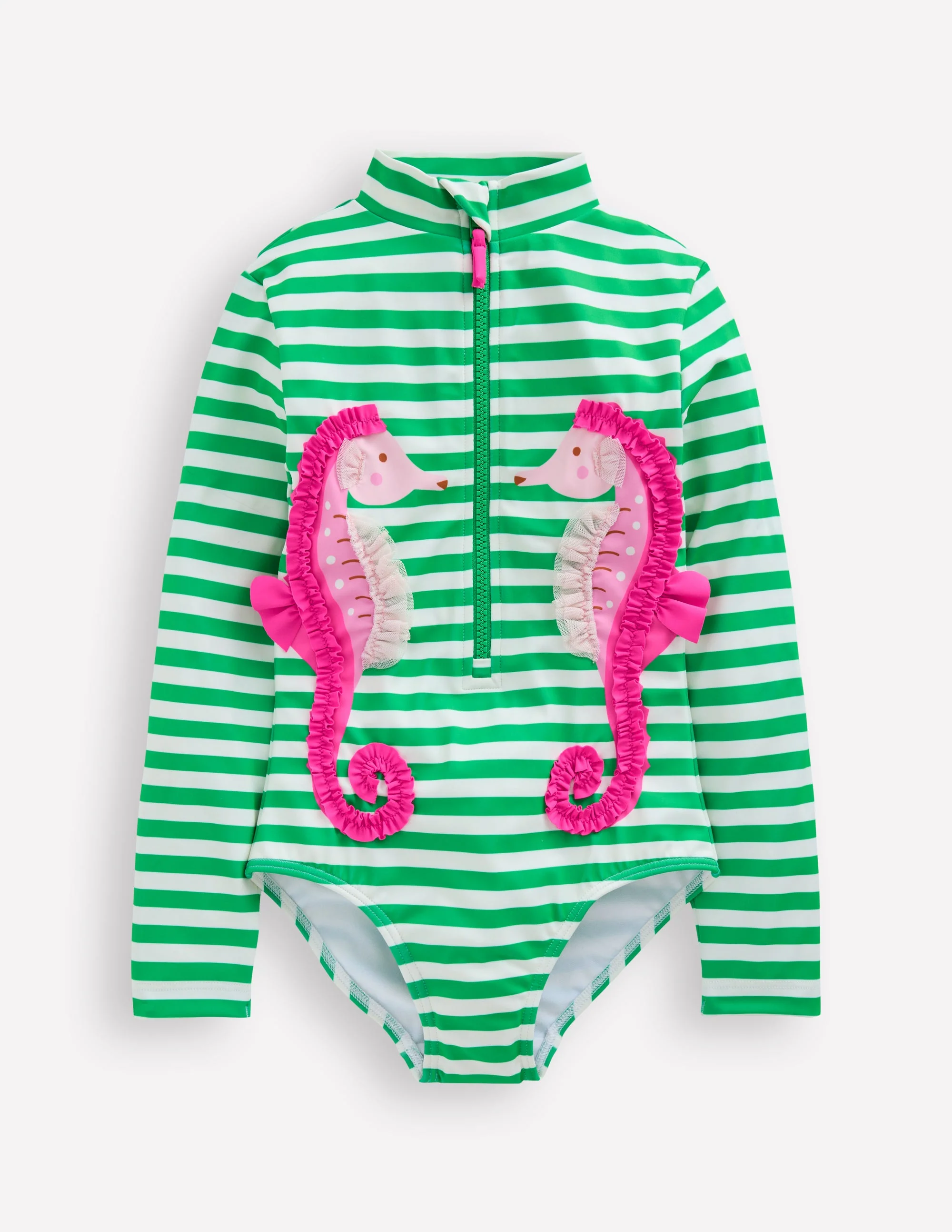 Long-sleeved Swimsuit-Green Seahorse