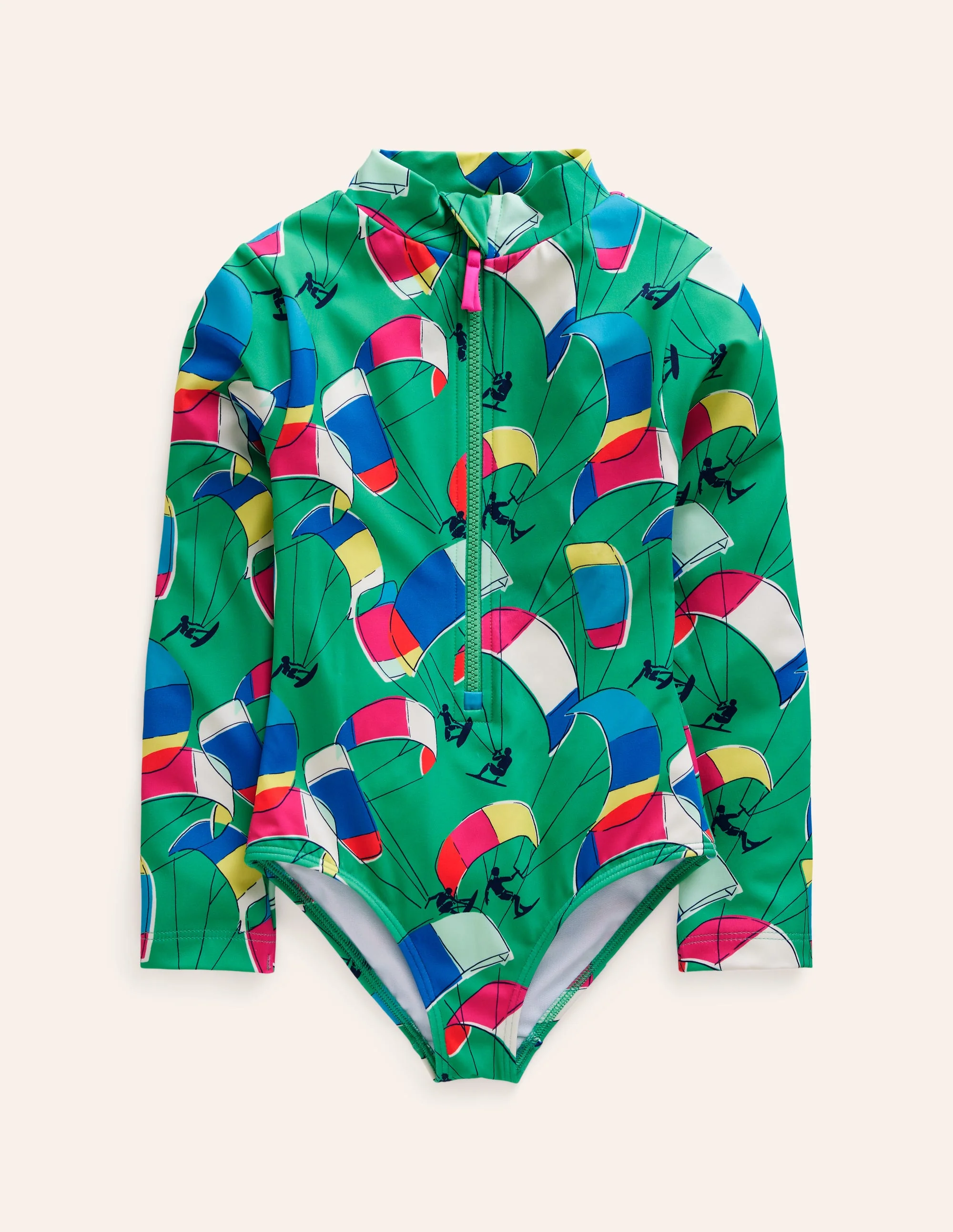 Long-sleeved Swimsuit-Pea Green Kite Surfers