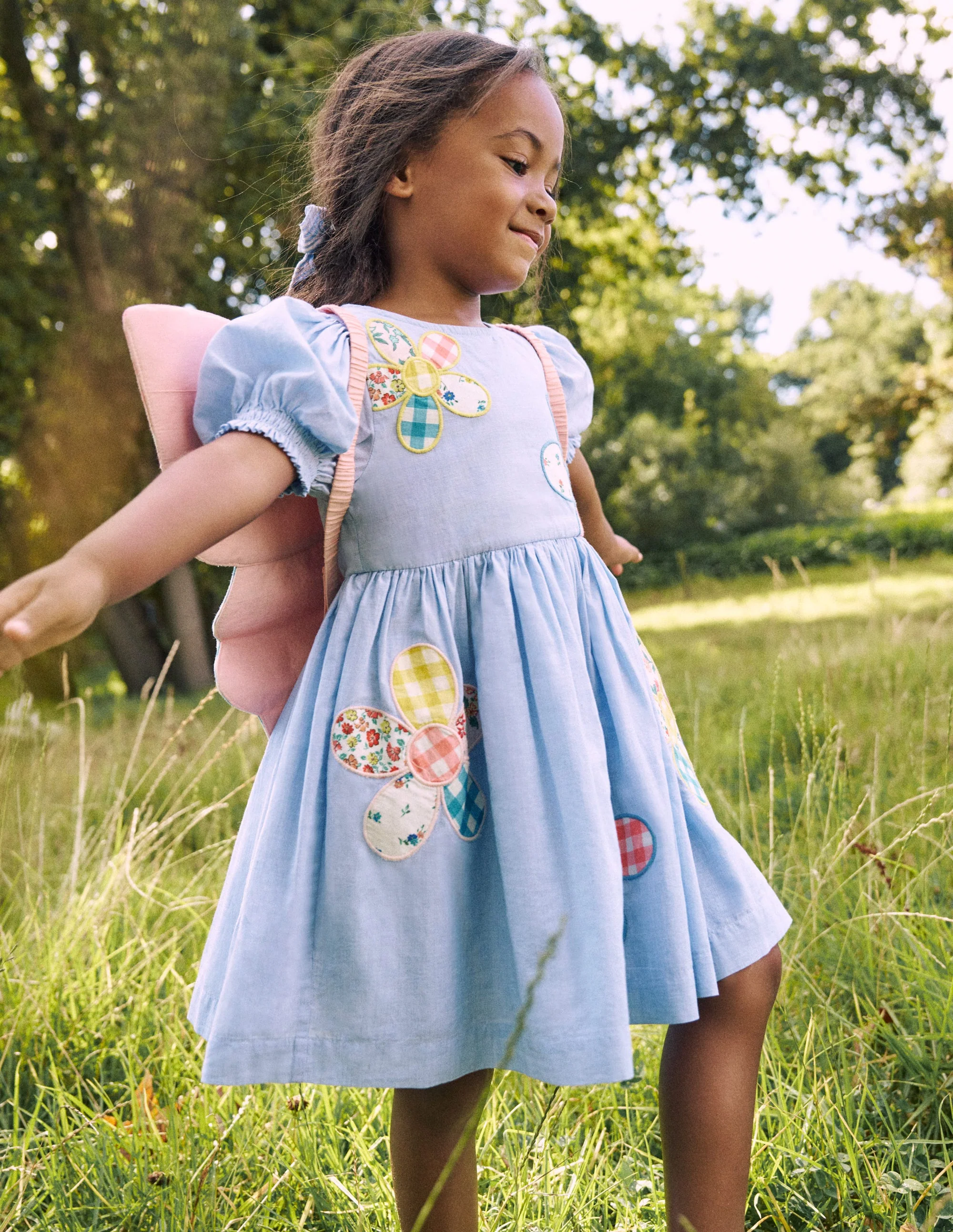 Madeline Woven Dress-Floral Patchwork Applique - Image 7