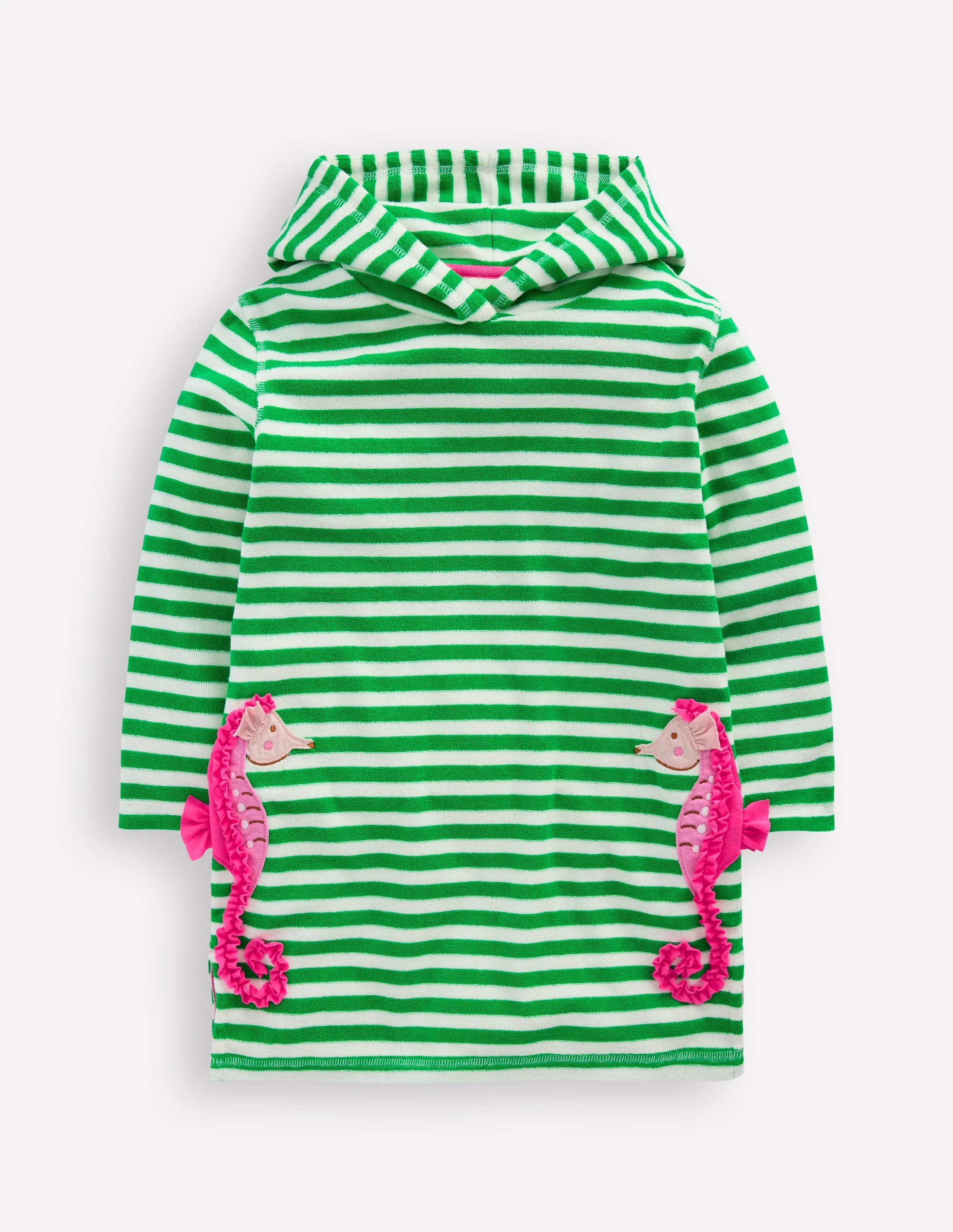 Mara Towelling Throw-On-Green Seahorse Stripe