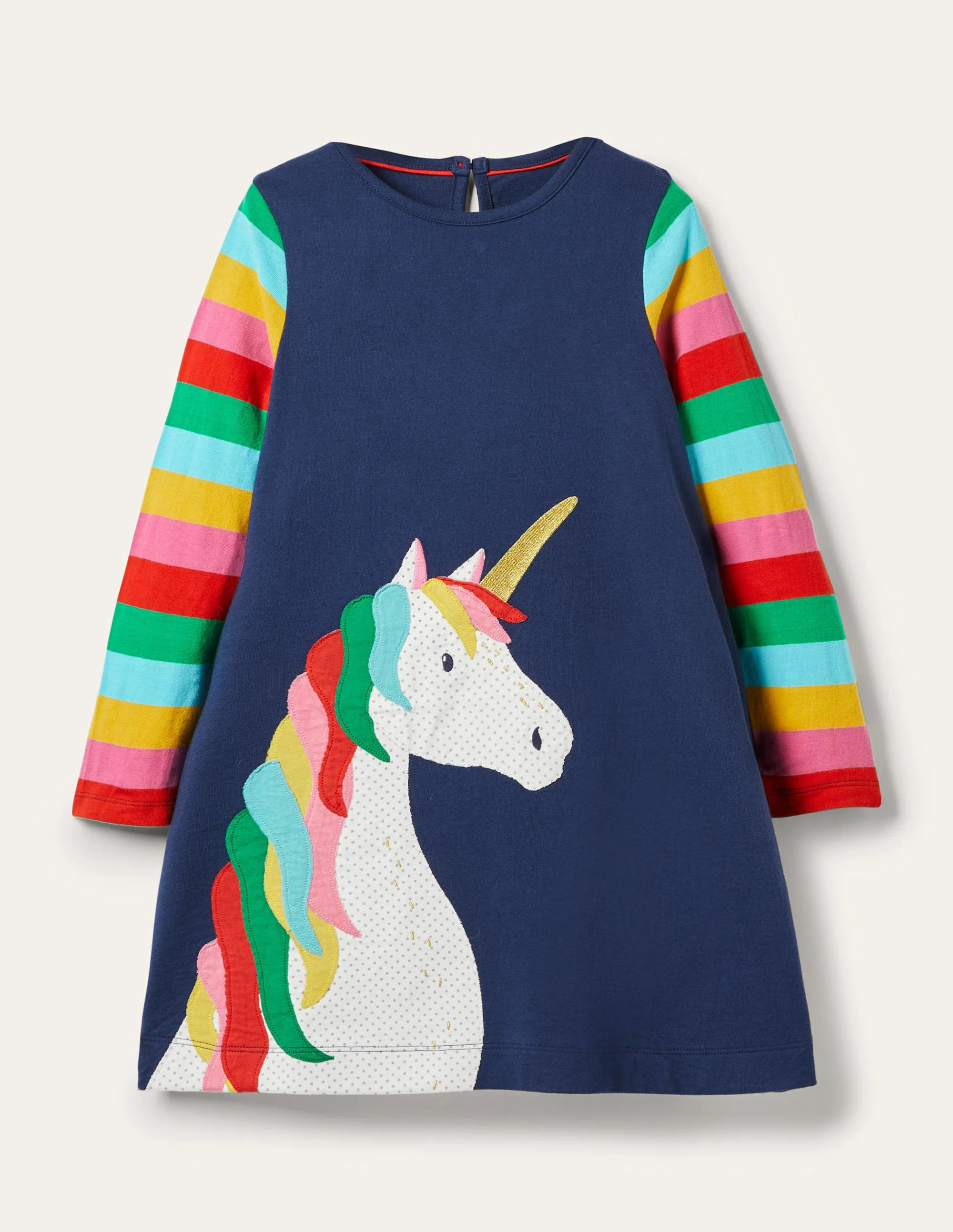 Navy Rainbow Unicorn Appliqué Dress-College Navy Unicorn