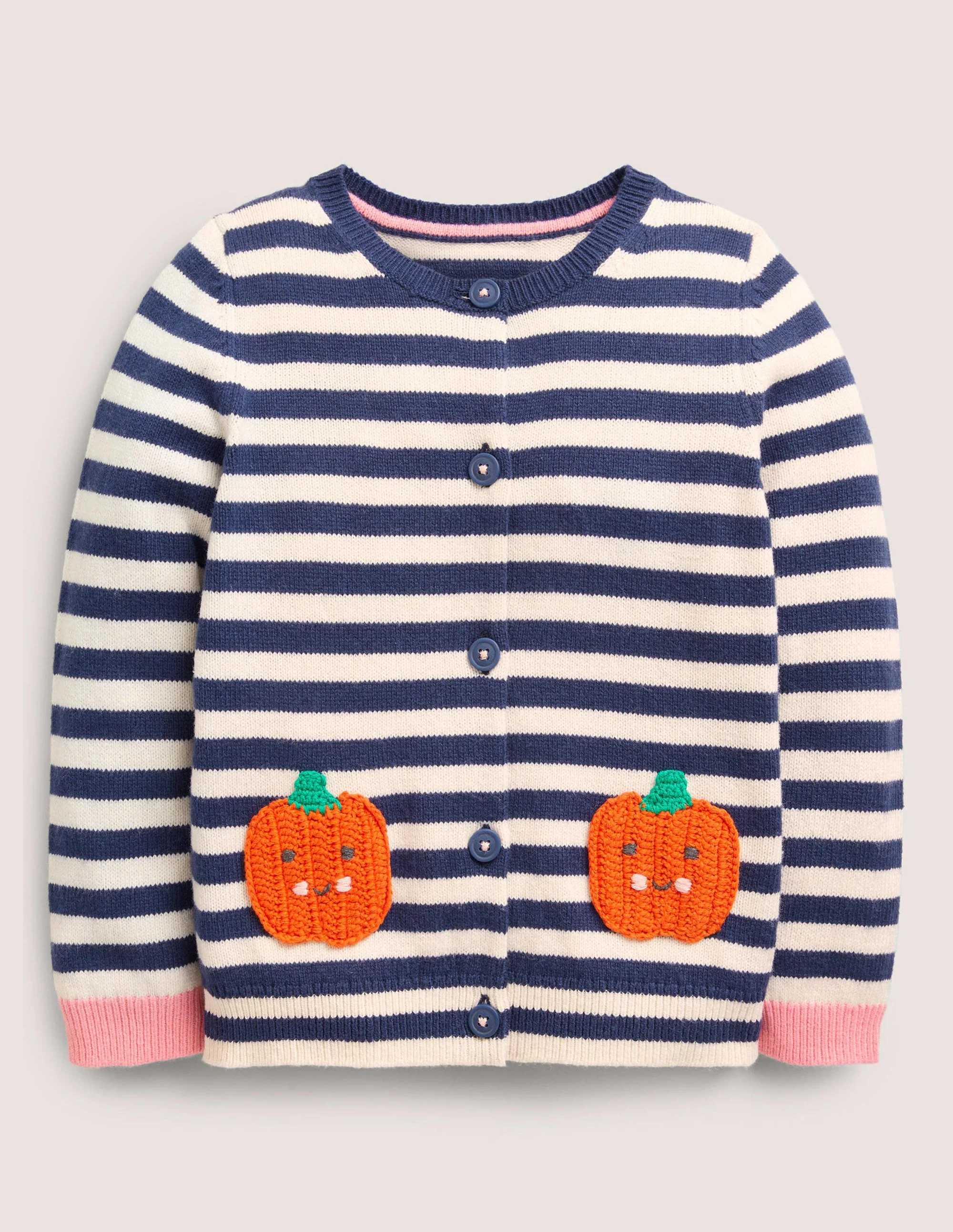 Navy Stripe Pumpkin Pockets Halloween Cardigan-Navy/Ivory Stripe Pumpkins
