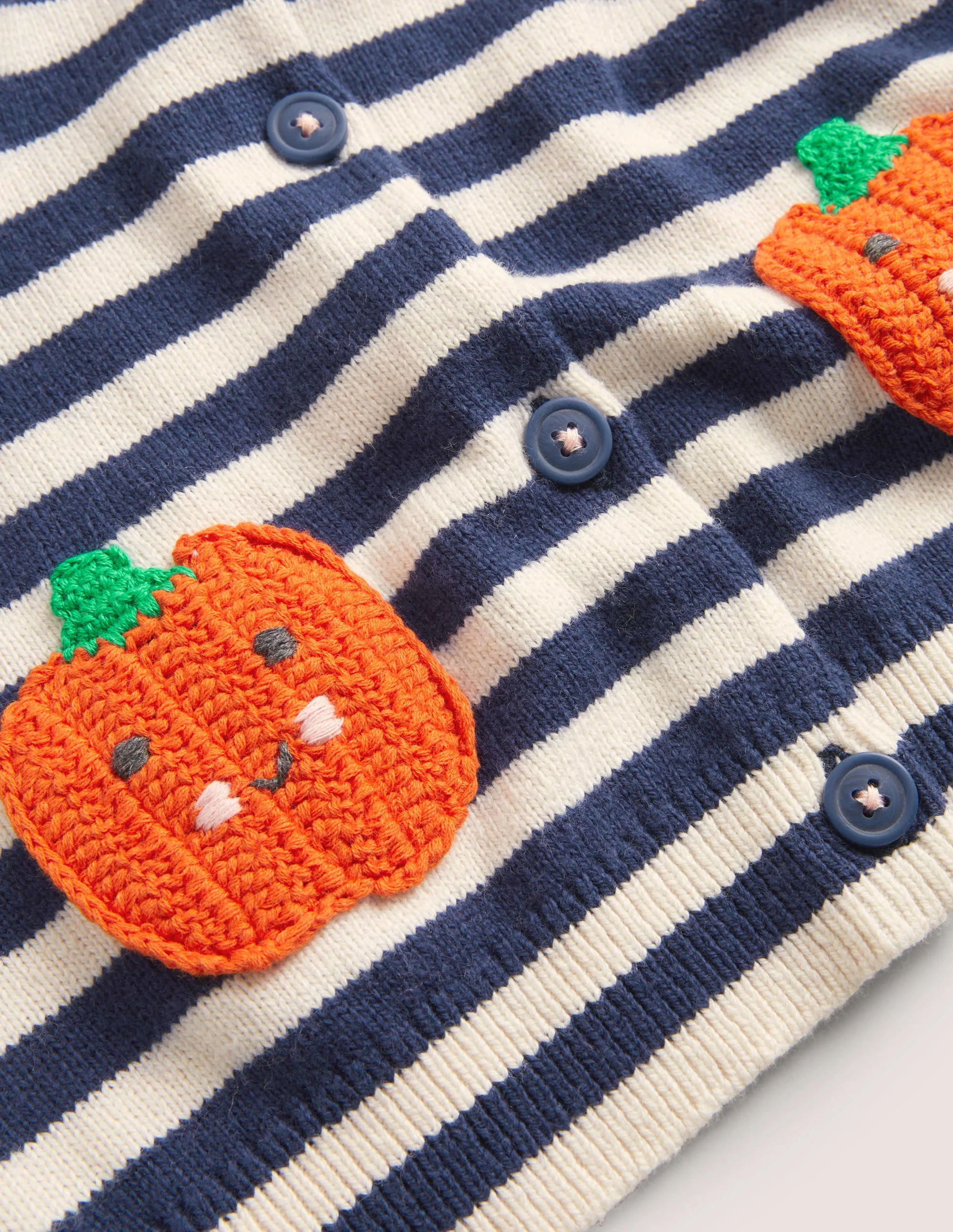 Navy Stripe Pumpkin Pockets Halloween Cardigan-Navy/Ivory Stripe Pumpkins - Image 3