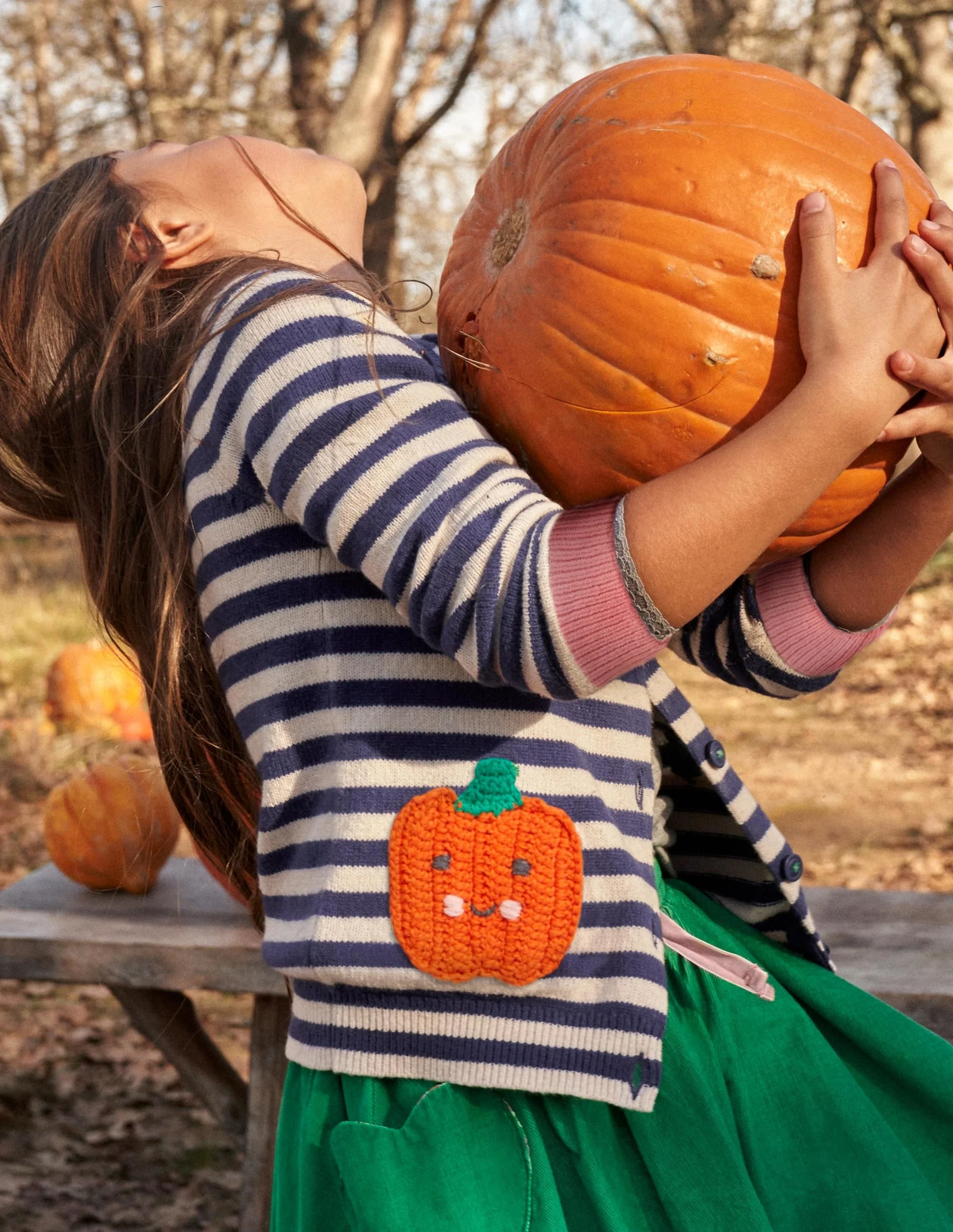 Navy Stripe Pumpkin Pockets Halloween Cardigan-Navy/Ivory Stripe Pumpkins - Image 5