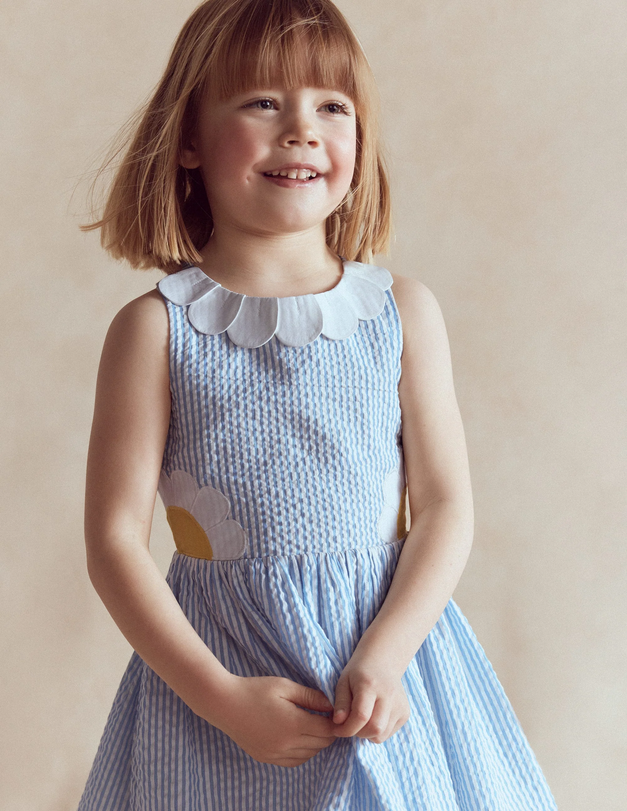 Novelty Cross-back Dress-Blue Daisy Applique - Image 3