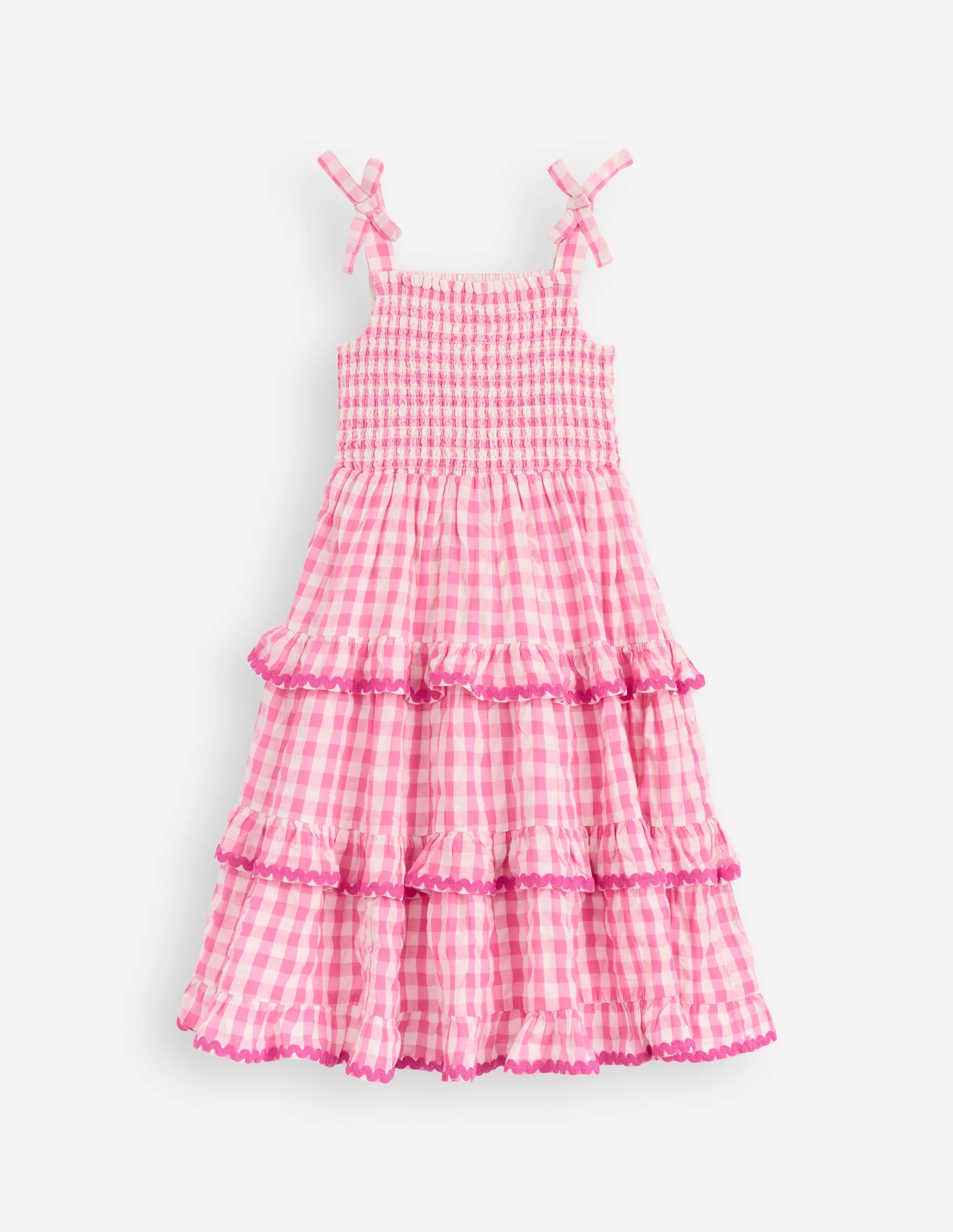 Odette Tiered Woven Sundress-Pink Gingham Daisies