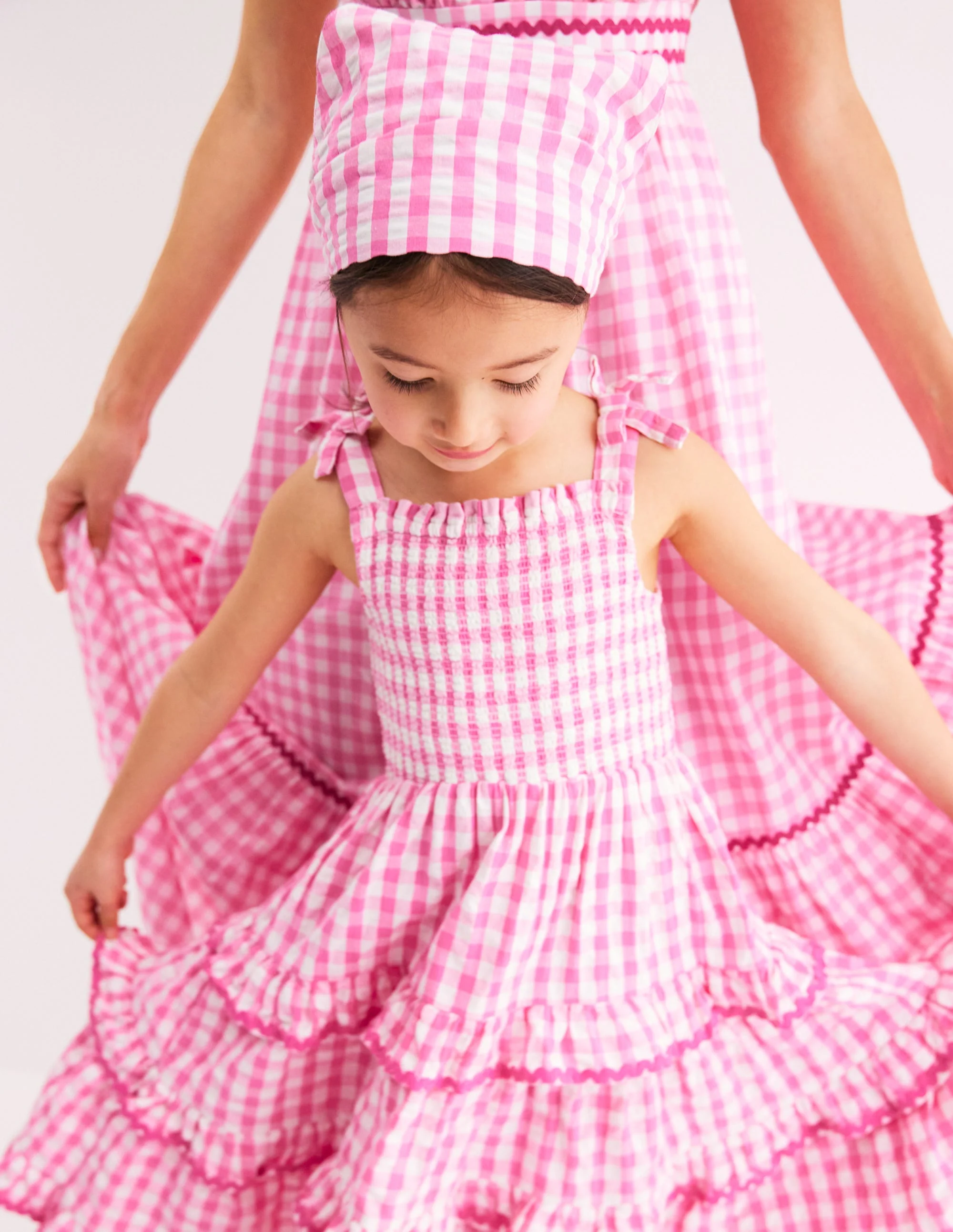 Odette Tiered Woven Sundress-Pink Gingham Daisies - Image 5