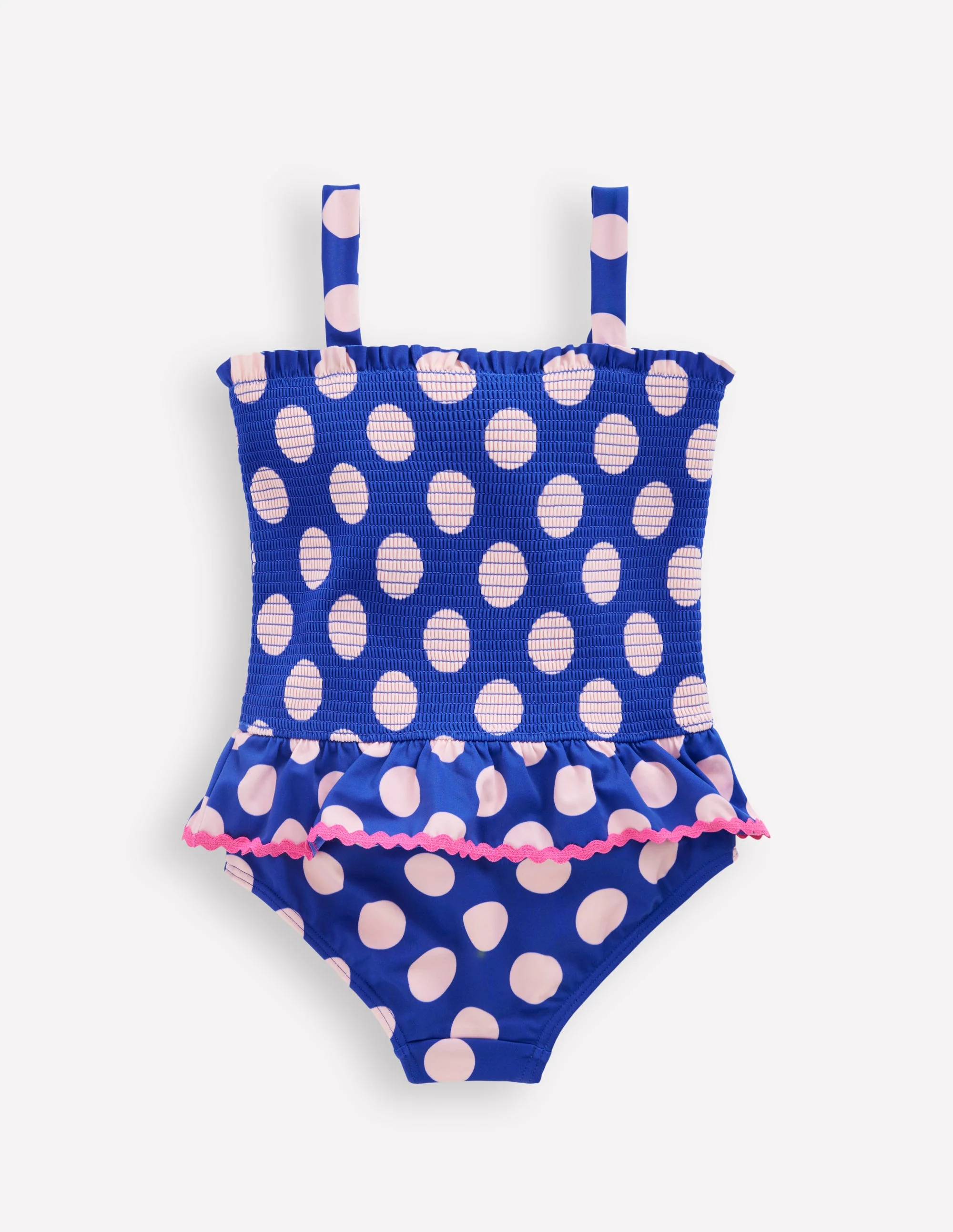Peplum Smocked Swimsuit-Bright Blue Polka Dot - Image 2