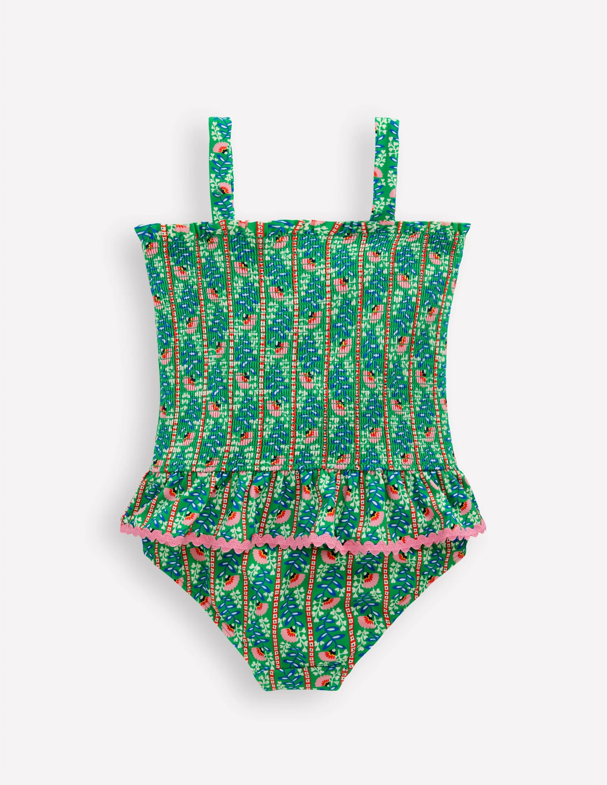 Peplum Smocked Swimsuit-Green Vine Floral - Image 2