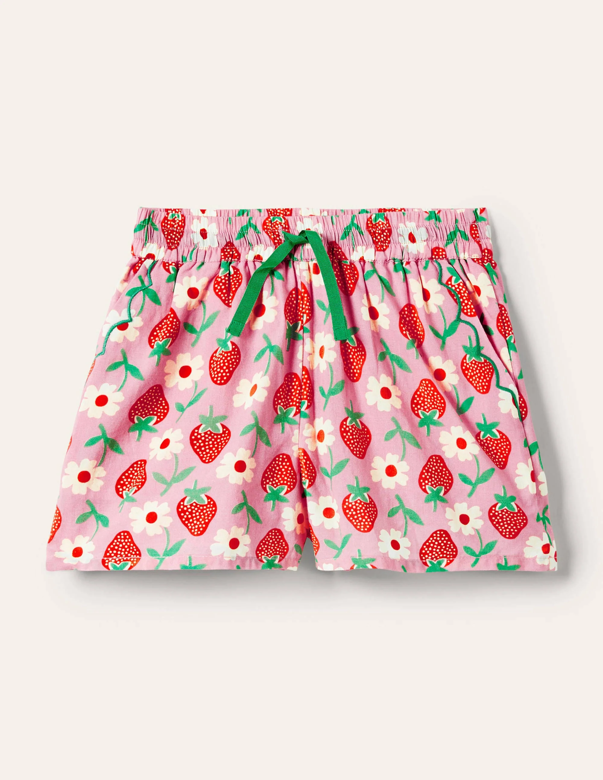 Pink Strawberry Print Woven Shorts-Pink Lemonade Strawberry