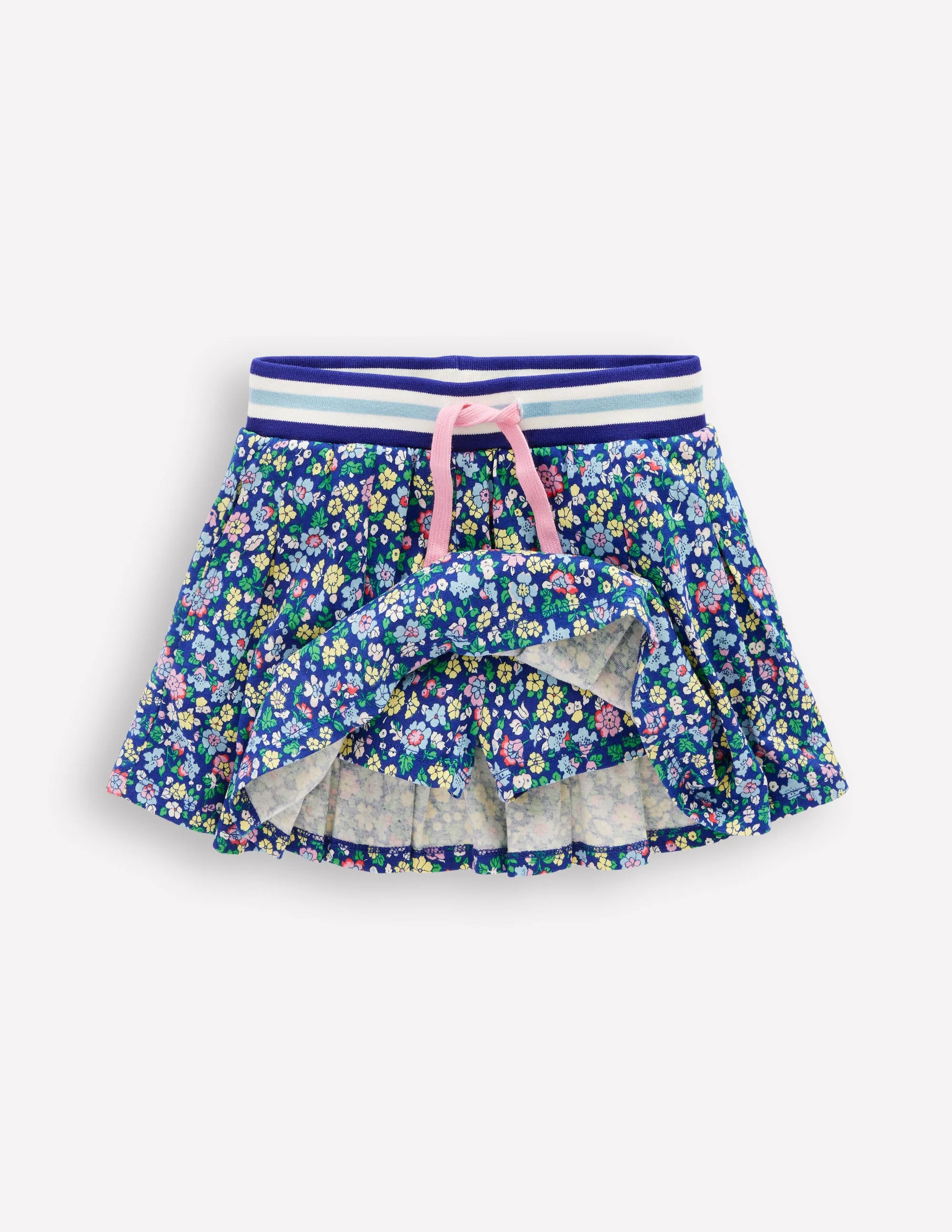 Pleated Jersey Skort-Sapphire Blue Nautical Floral - Image 4