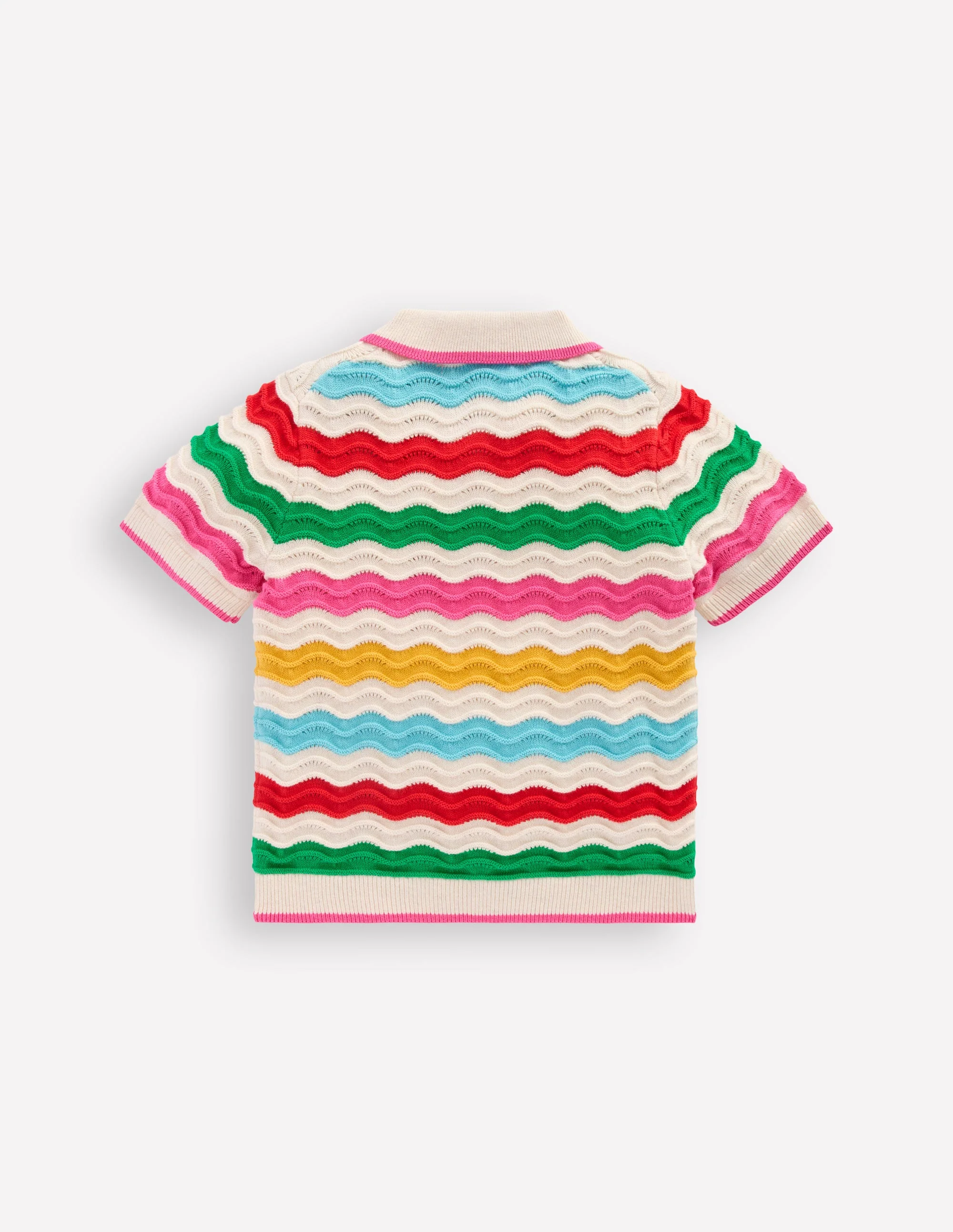 Pointelle Knitted Polo Top-Ecru Marl Multi Wave - Image 2