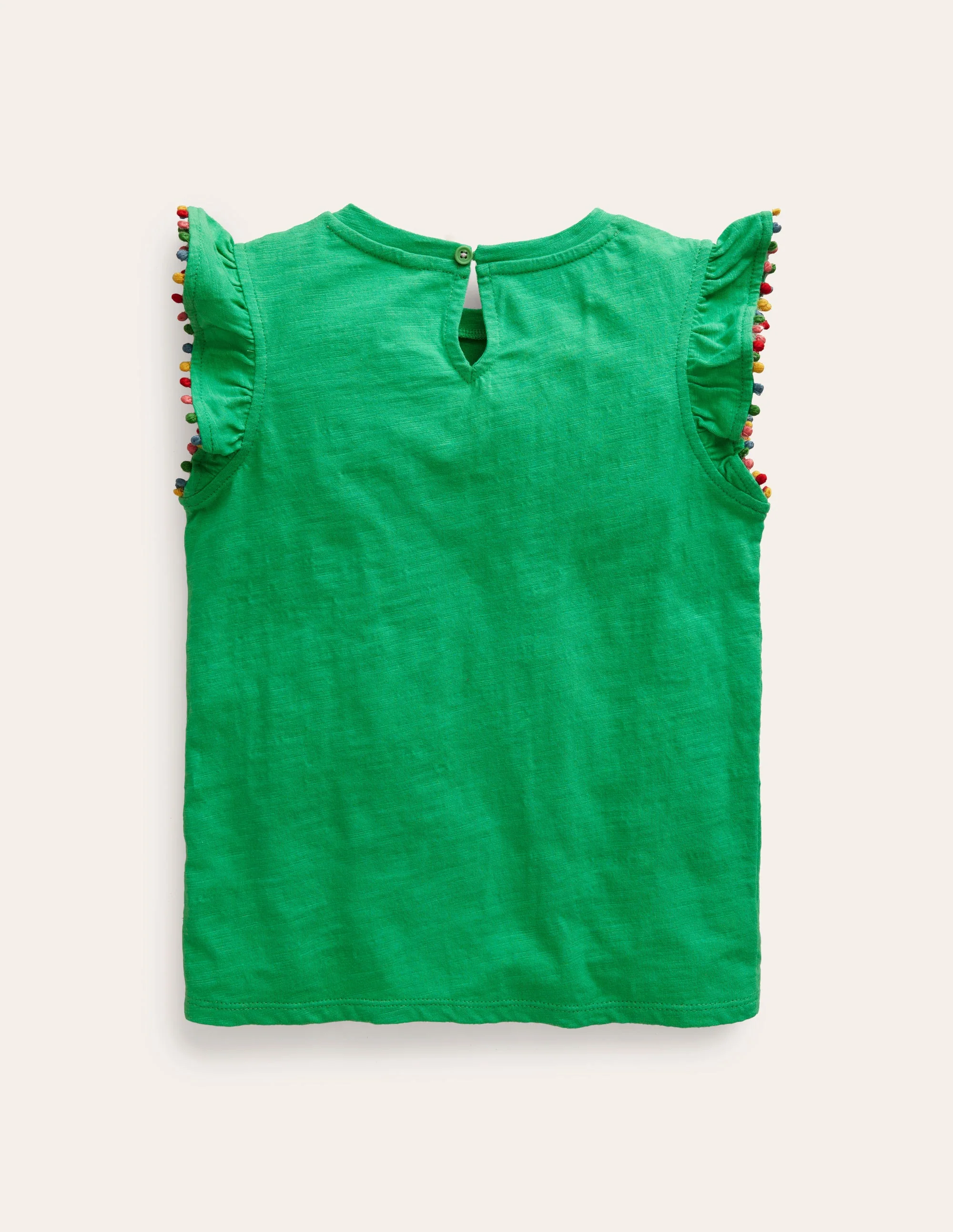 Pom Trim T-Shirt-Pea Green - Image 2
