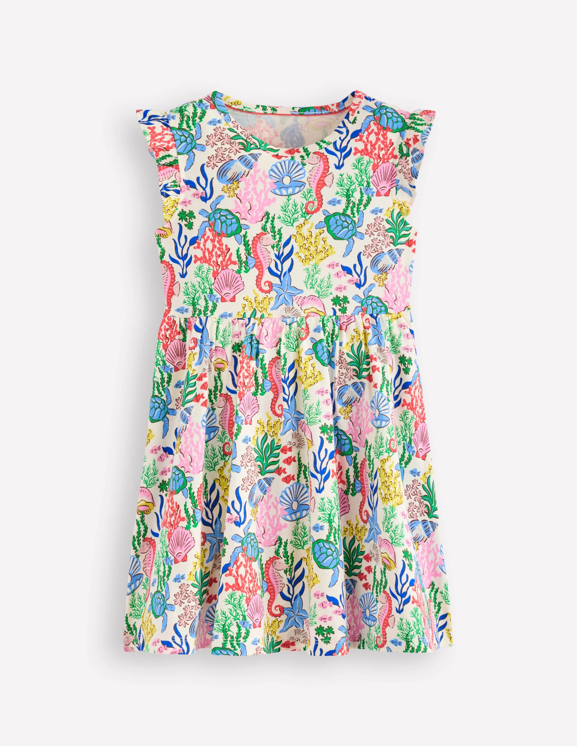 Posie Frill Sleeve Dress-Multi Coral Cove