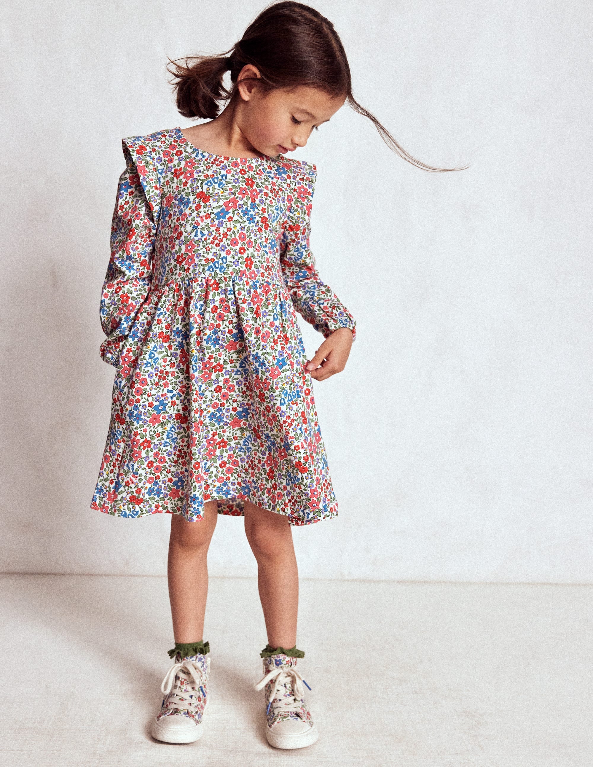 Posie Long Sleeve Jersey Dress-Rose Pink Flowerbed