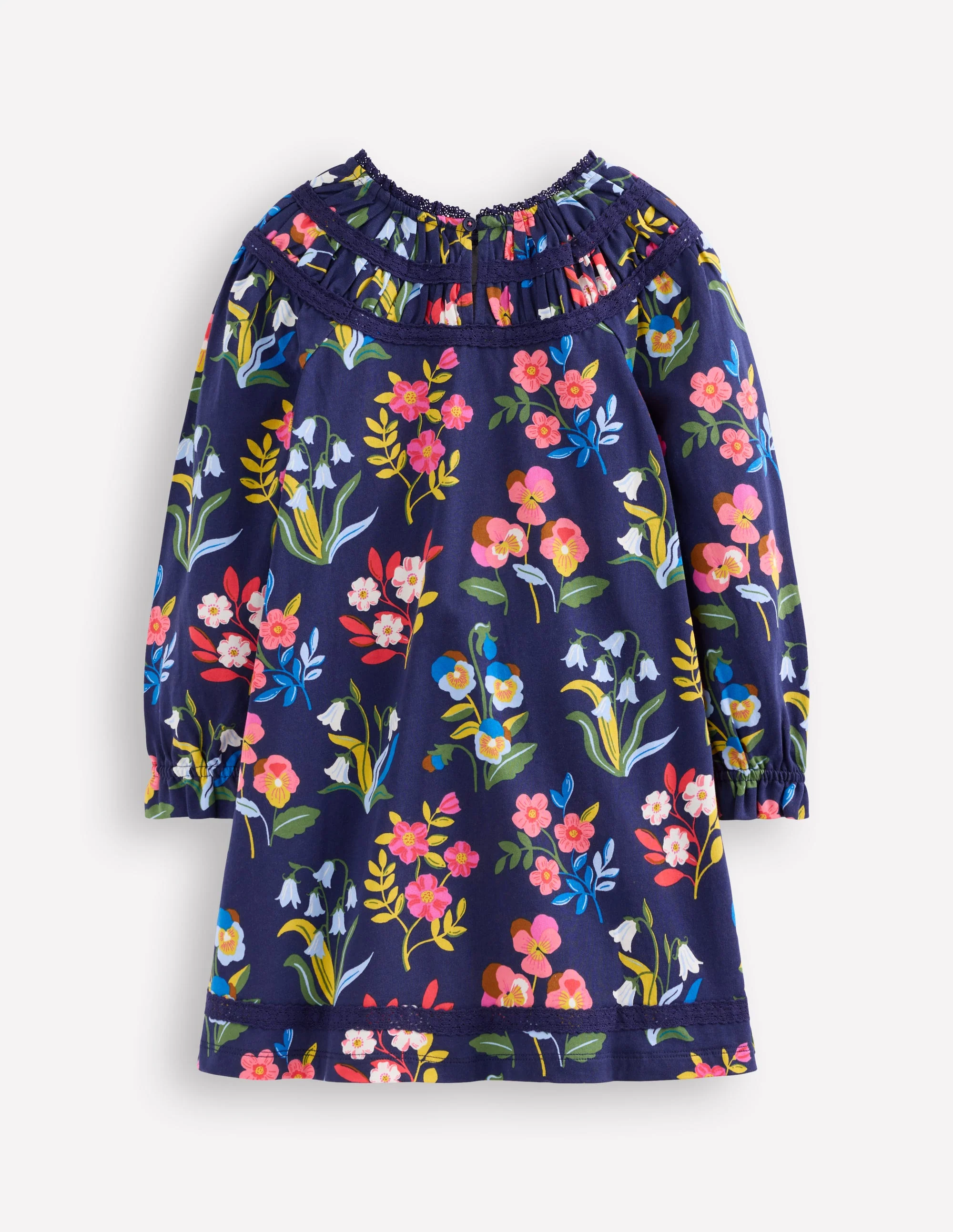 Pretty Lace Trim Jersey Dress-College Navy Pansy Bed - Image 2