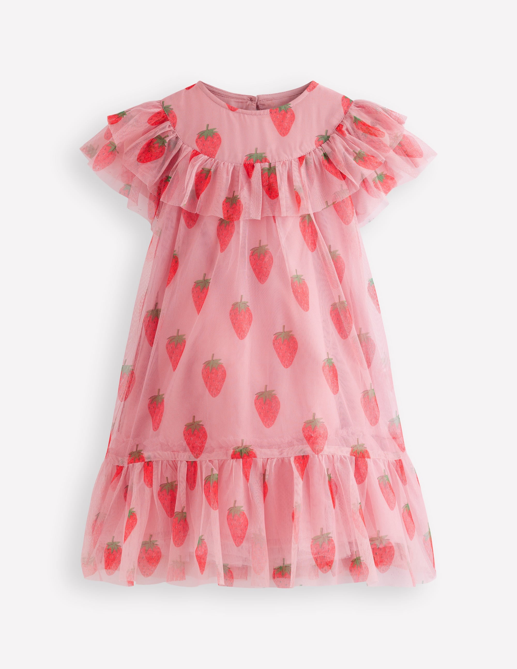 Printed Tulle Dress-Vintage Pink Strawberry Stamp