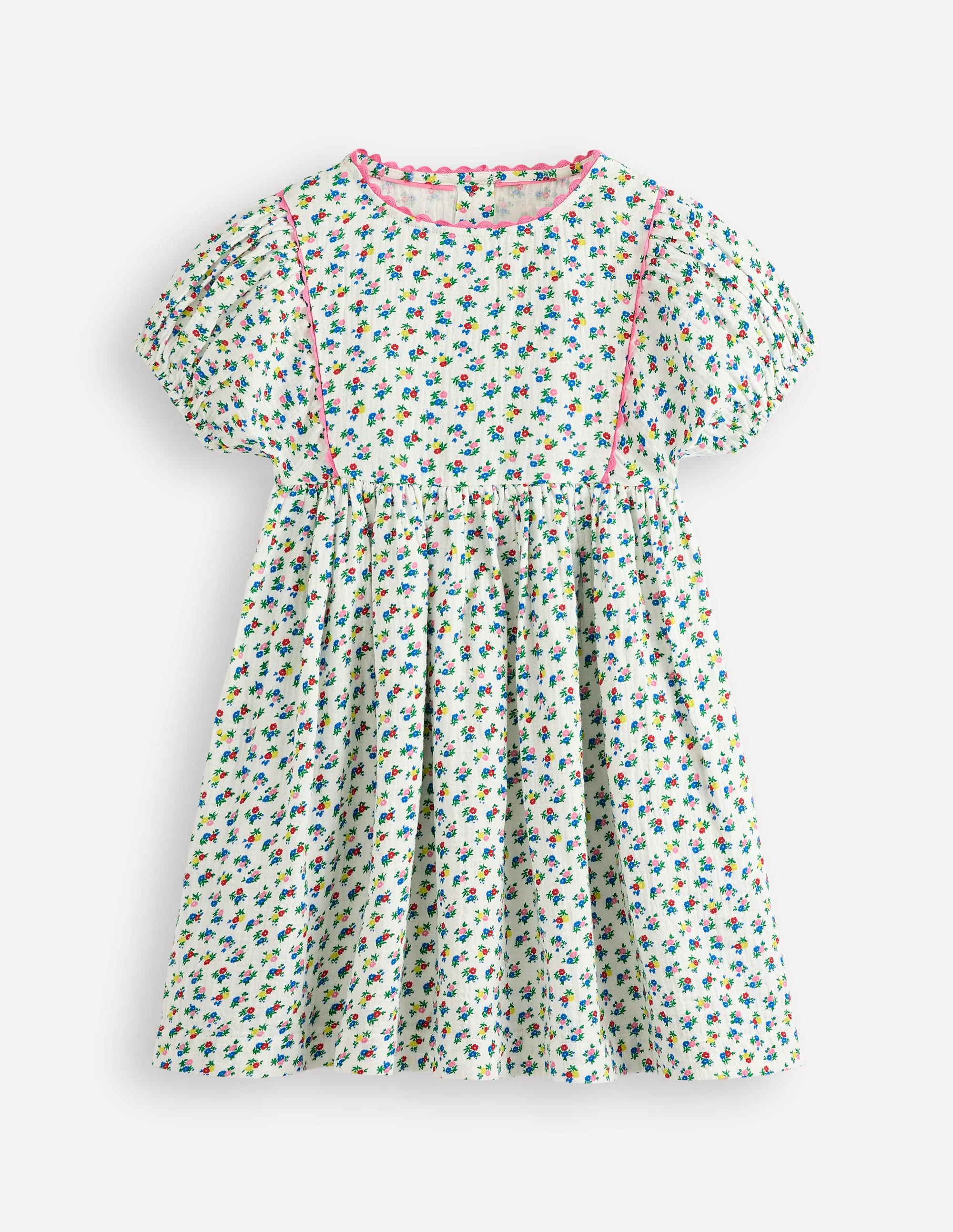 Puff Sleeve Double Cloth Dress-Soft Ivory Ditsy Floral