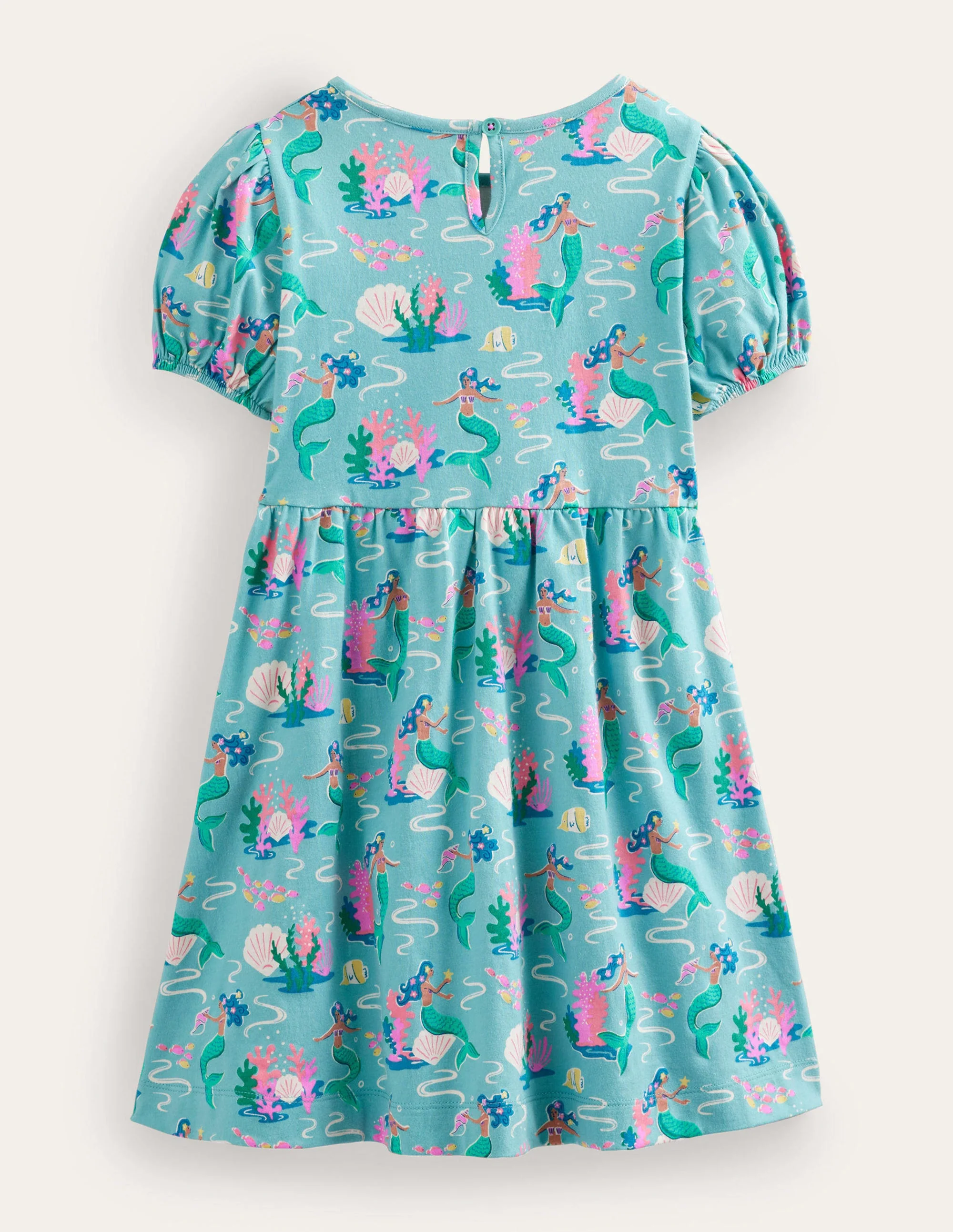 Puff Sleeve Dress-Aqua Sea Blue Mermaids - Image 2