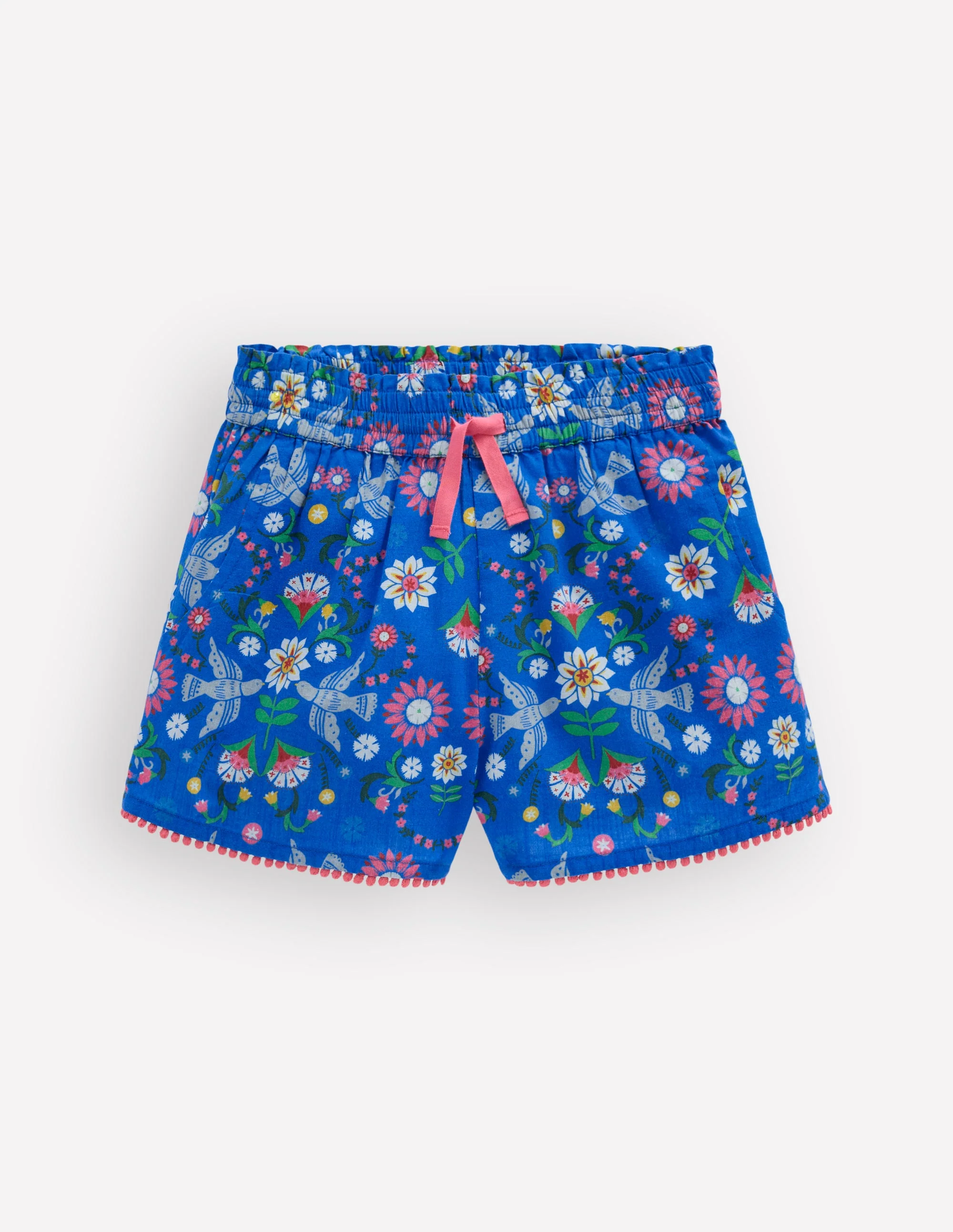Pull-on Vacation Shorts-Kingfisher Blue Bird Floral