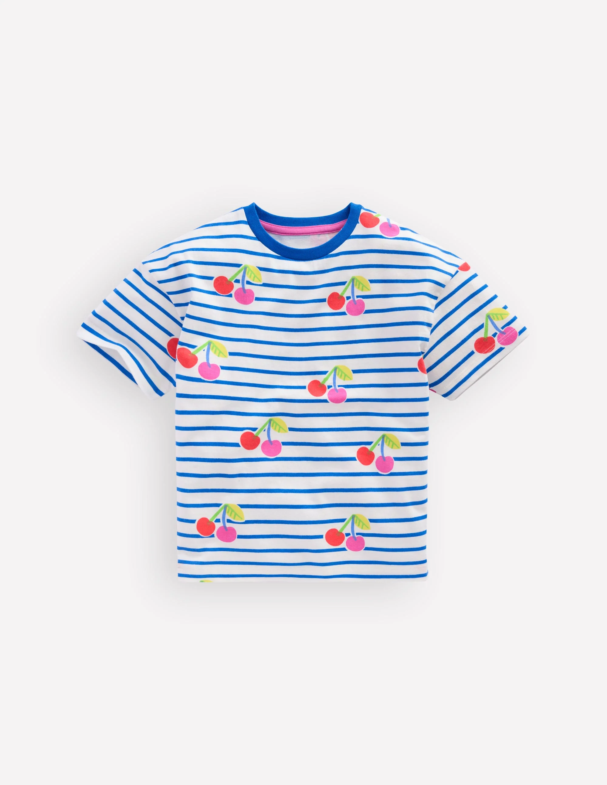 Relaxed Breton T-shirt-Kingfisher Blue Cherries
