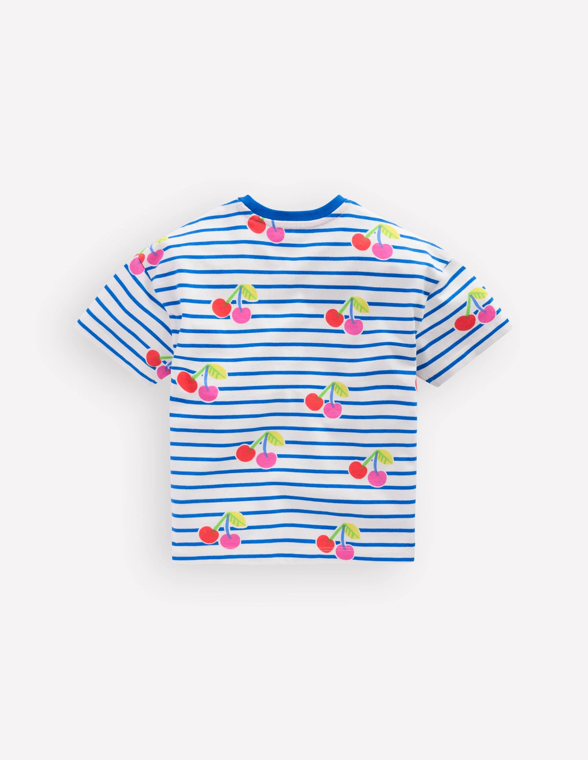Relaxed Breton T-shirt-Kingfisher Blue Cherries - Image 2