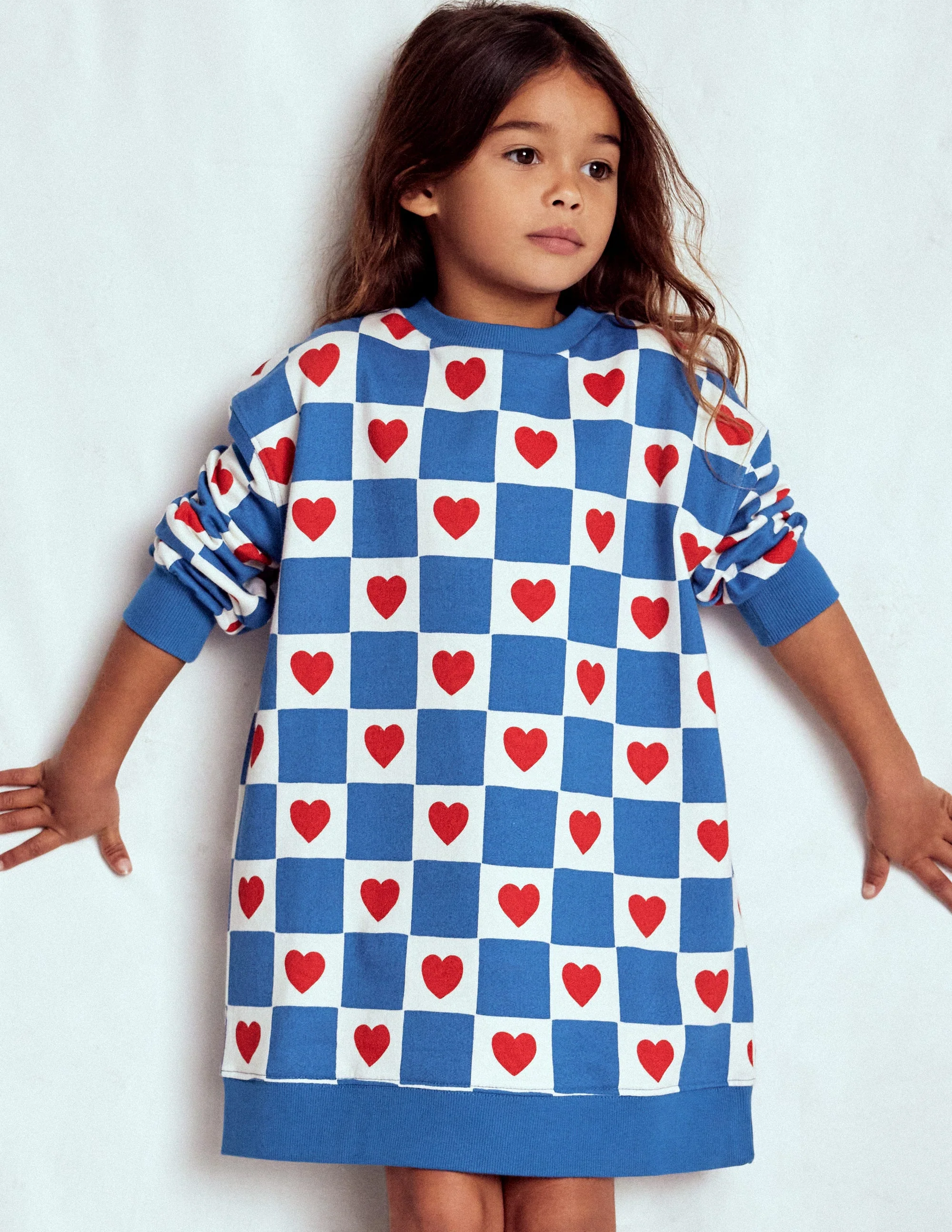 Relaxed Sweatshirt Dress-Blue Heart Stamp - Image 2