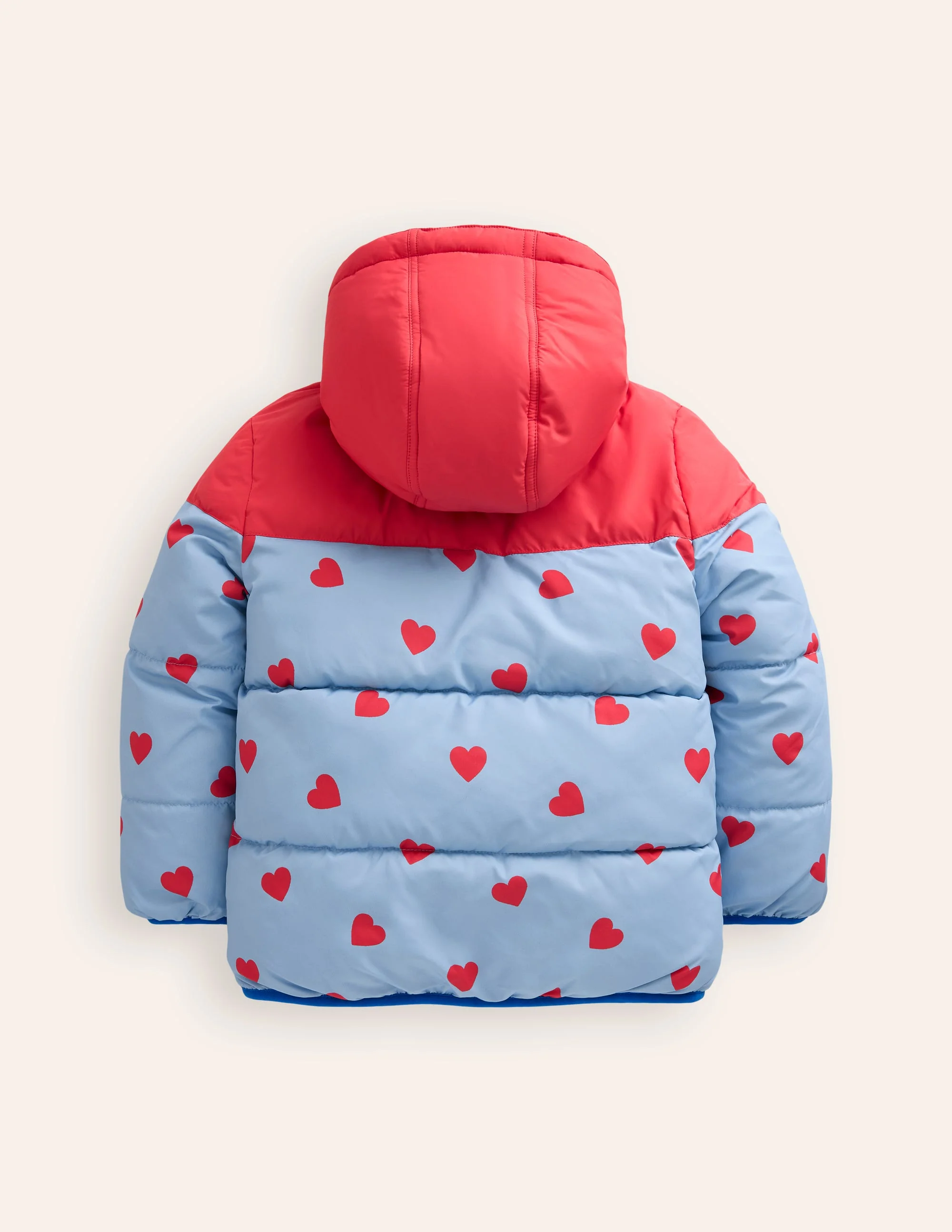 Reversible Padded Borg Coat-Blue/Red Ditsy Hearts - Image 2